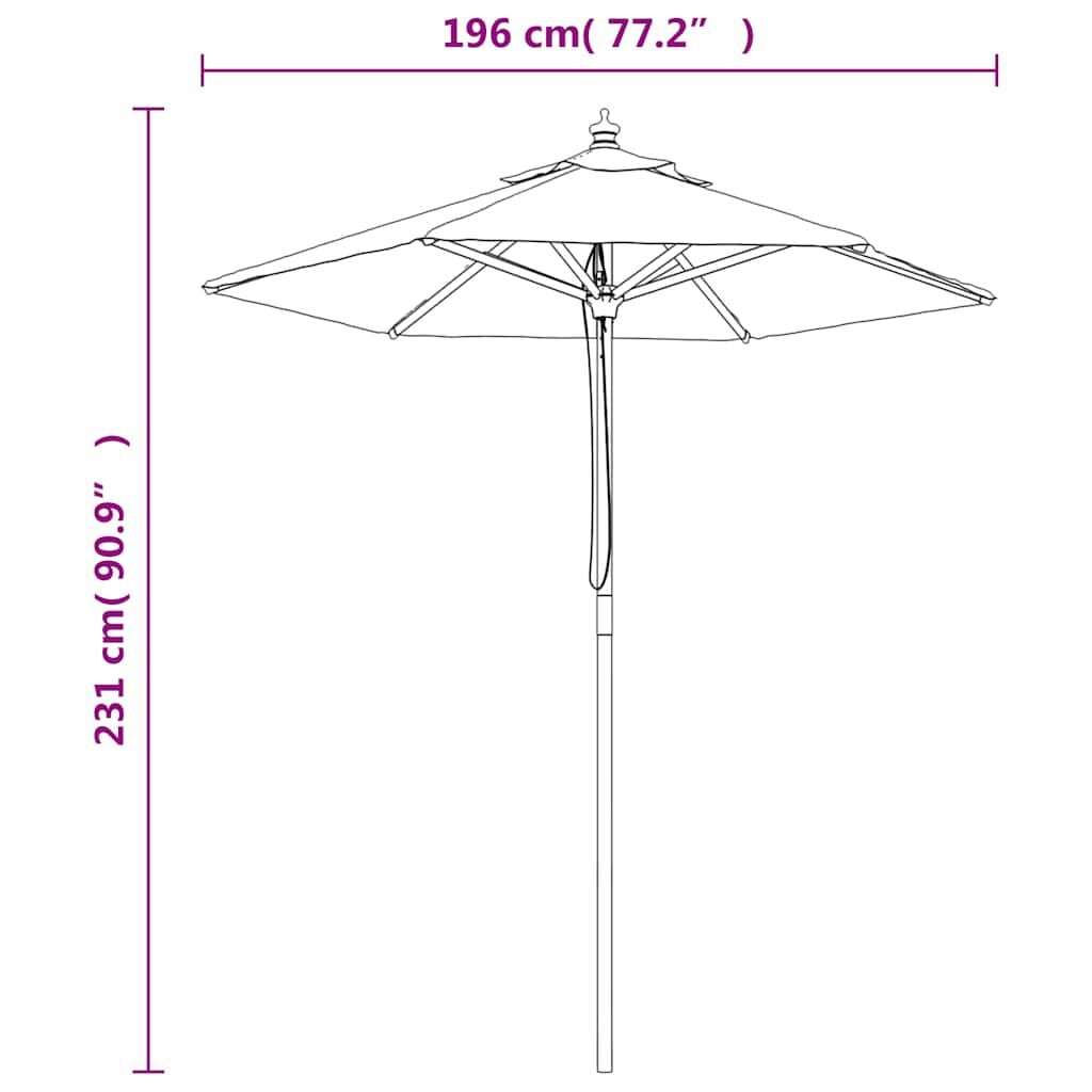 265214 - VIDA XL Çadër dielli për kopsht me shkop druri, ngjyrë rëre 196x231 cm