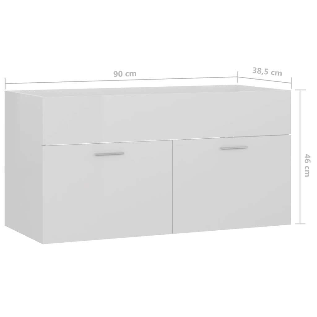 265453 - VIDAXL Dollap Lavamani, Ngjyrë e Bardhë me Shkëlqim të Lartë, 90x38,5x46 cm, Dru i Inxhinieruar