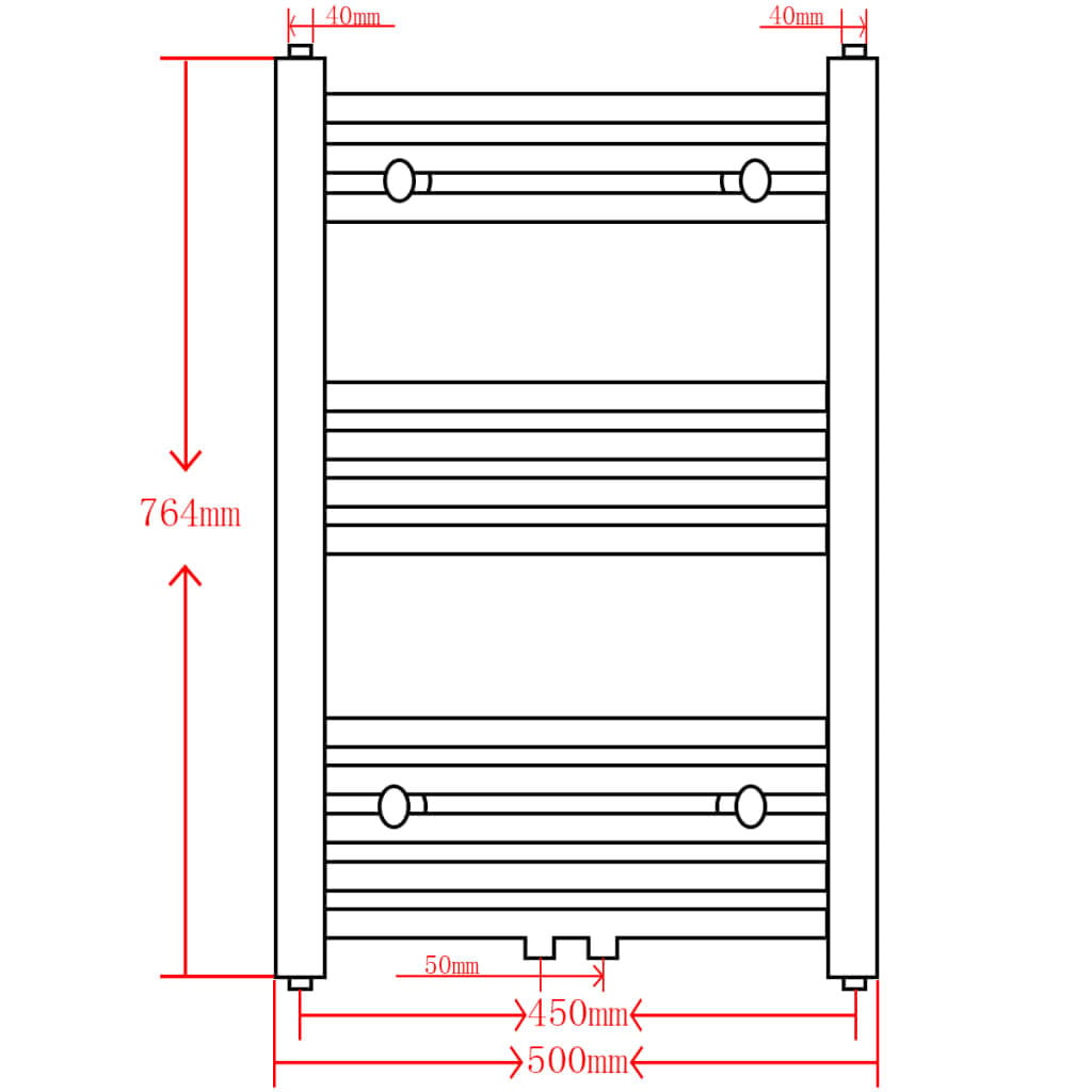 265007 - Radiator me kontejner peshqirësh për ngrohje qendrore në banjo, i zi, me përmasa 500 x 764 mm