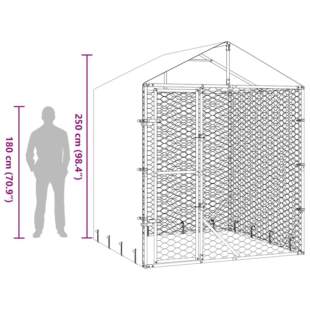 265042 - VIDA XL Kafaz Qeni për Jashtë me Çati 2x2x2,5 m Çelik i Galvanizuar Ngjyrë Argjendi