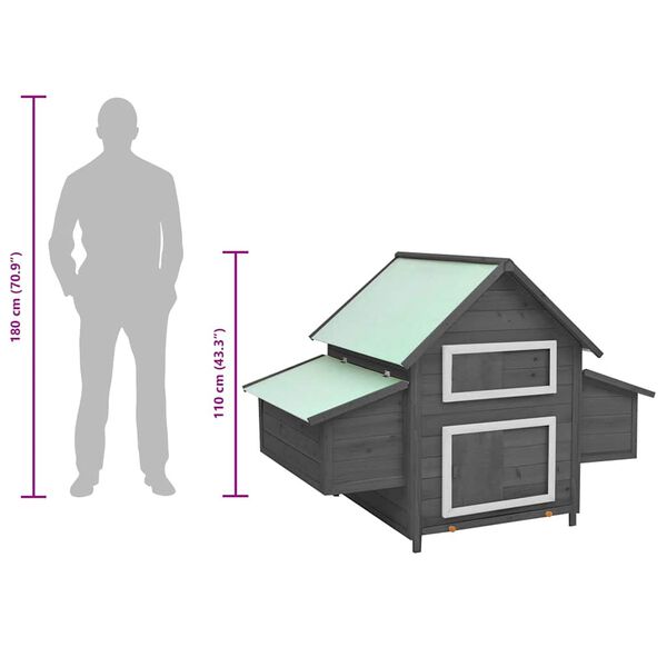 181516 - VIDAXL Kafaz Për Pulesh në Ngjyra Gri dhe të Bardhë, Dimensionet 152x96x110 cm, Materiali Dru i Fortë