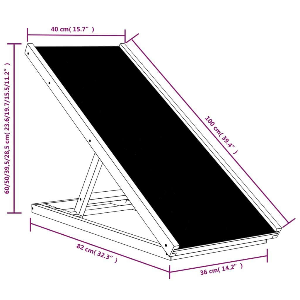 265052 - VIDAXL Rampë për Qen, Gri 100x40 cm, Dru i Masturbuar, Fir