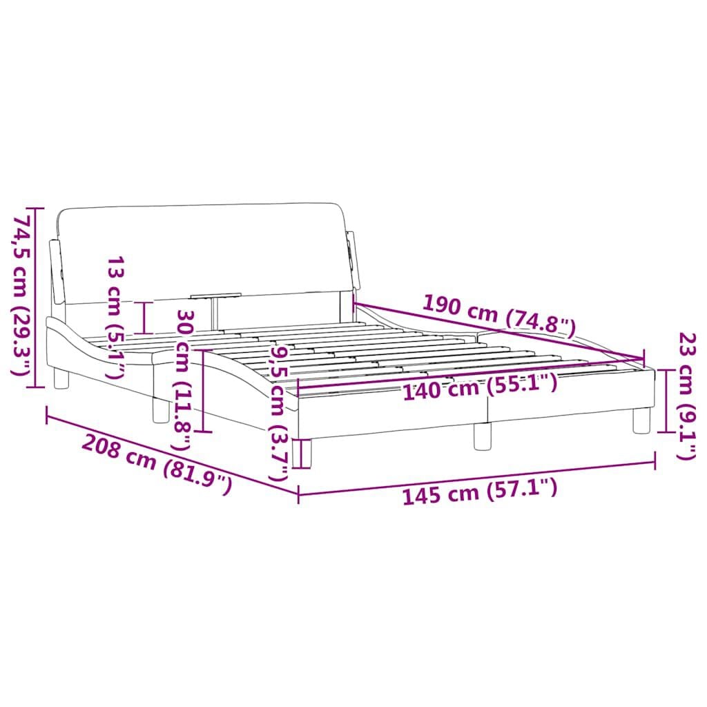 265263 - VIDA XL Kornizë shtrati me kokë shtrati "Dover" Blu 140x190 cm Pëlhurë