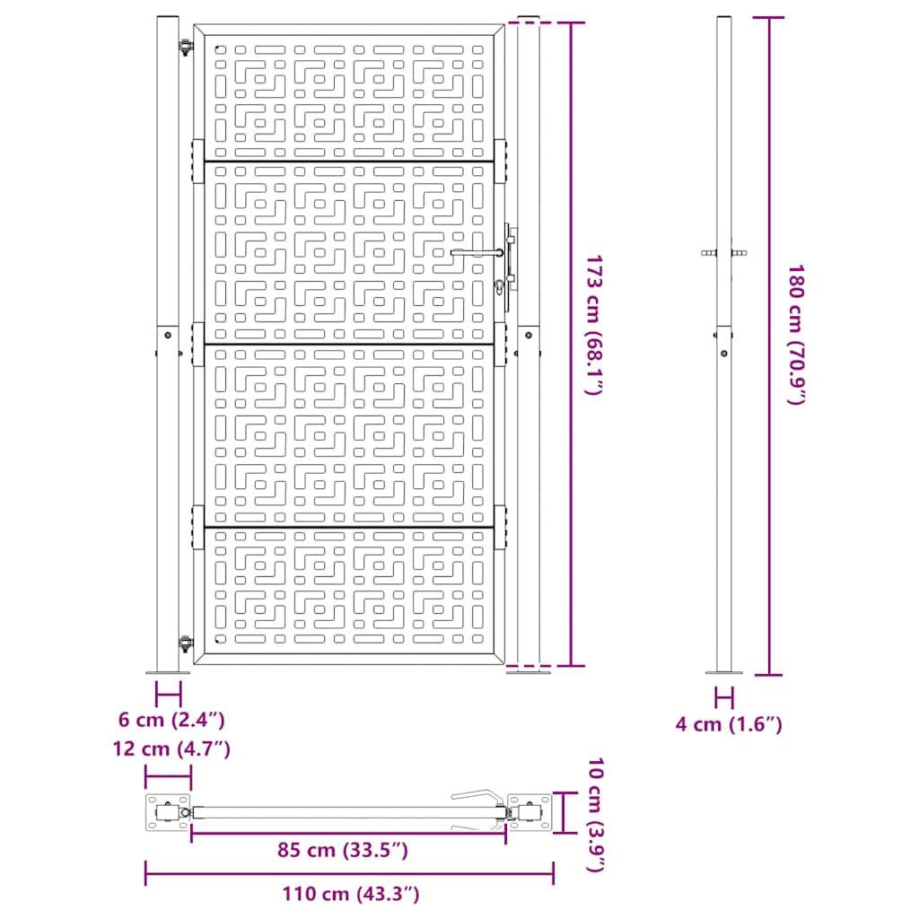 280358 - VIDAXL Portë Kopshti e Zezë 100x175 cm Dizajn Kryqi Çeliku