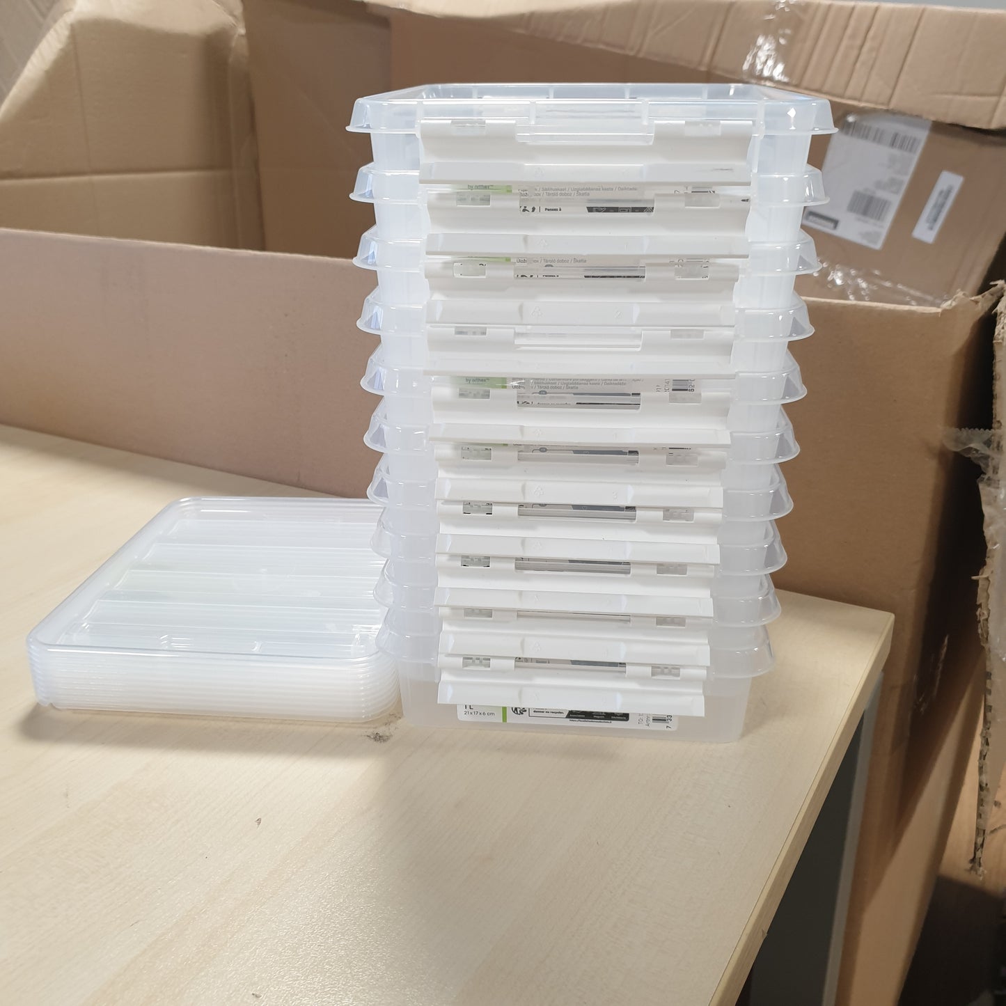 167964 - SMARTSTORE - Kuti Ruajtjeje Plastike Classic 1L (21x17x6cm), Set prej 10 të Vendosshme njëra mbi tjetrën, të Sigurta për Ushqim, me Kapakë dhe Qoshe të Përforcuara, Garanci 10-Vjeçare