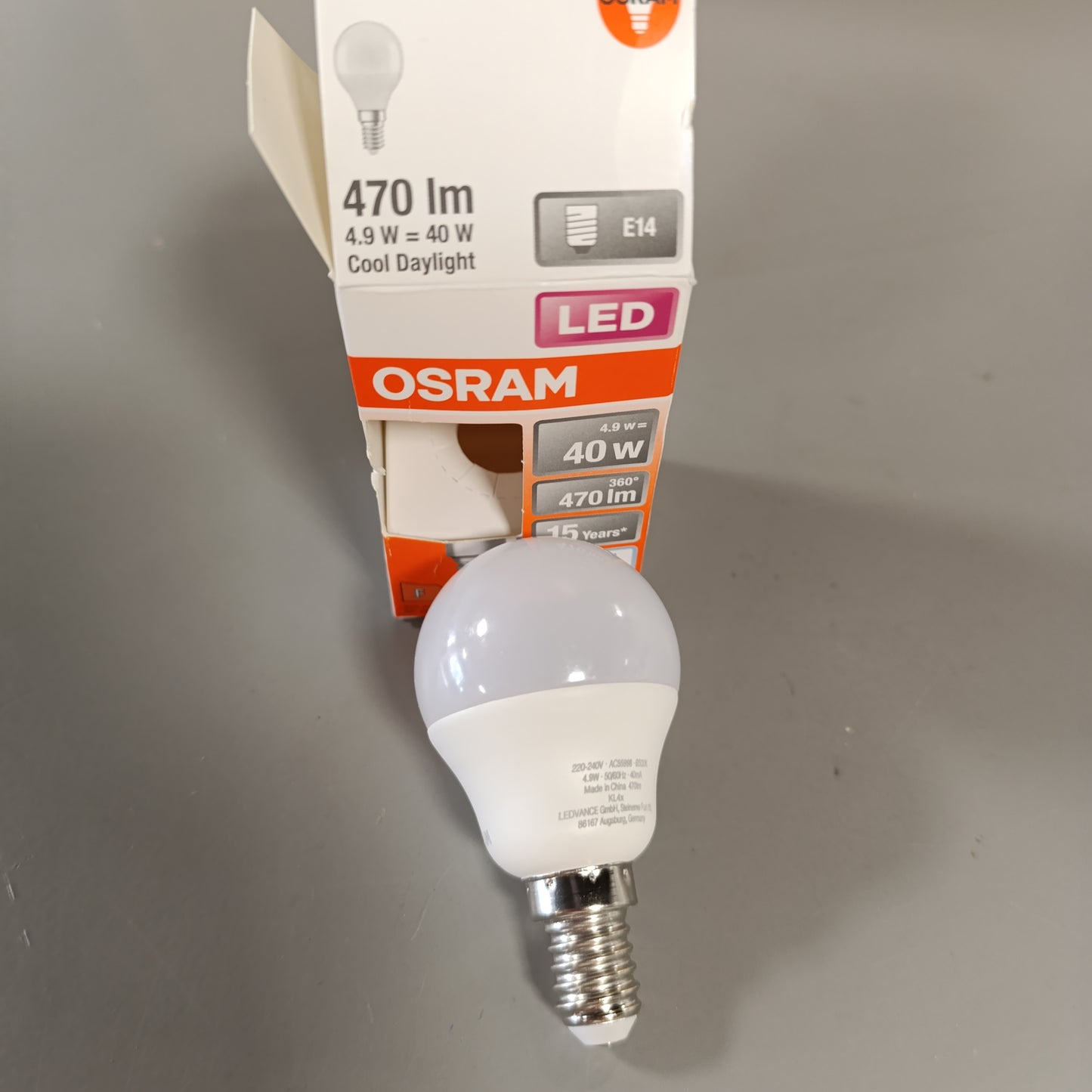 258418 - LLAMBË LED OSRAM ME BAZË E14, DRIITË DITE (6500 K), 4.9 W, EKUVALENTE ME NJË LLAMBË INKANDESHENTE 40 W, ME AKRILIK