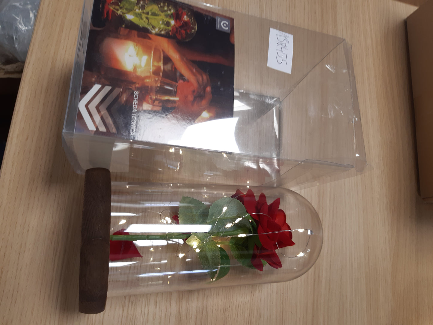 138455 - NLIGHTING Trëndafil i Stabilizuar Përjetshëm në Kambanë me Efekt Qelqi, Dhuratë për Ditën e Shën Valentinit & Kit 'Bukuroshja dhe Bisha'