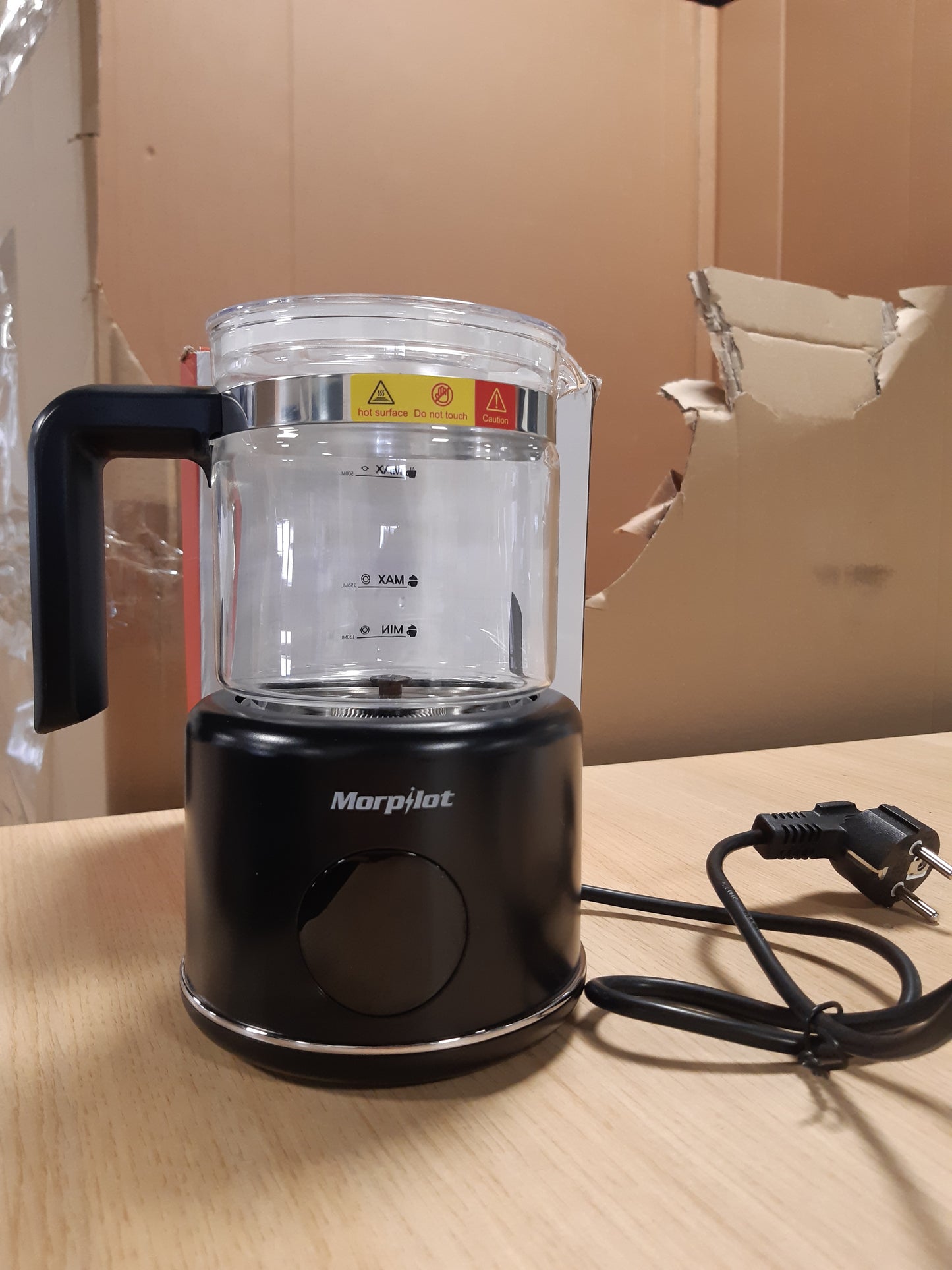 153386 - MORPILOT Shkumëzues Qumështi Elektrik prej Qelqi me Funksion 6 në 1, Kapacitet 250ml për Shkumëzim ose 500ml për Ngrohje Qumështi, Dizajn i Ndarë, i Zi