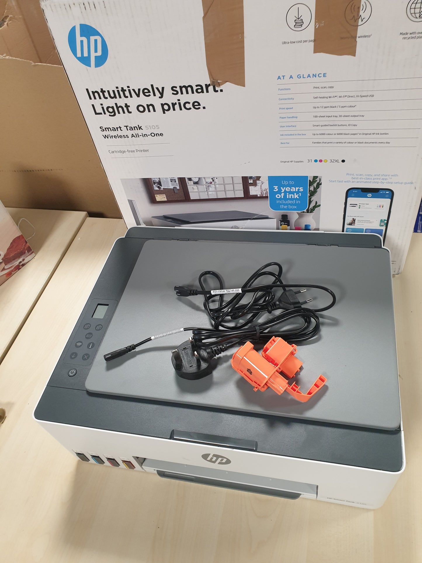 126138 - HP SMART TANK 5105 1F3Y3A, Printer me Ngjyra Shumëfunksionale, Depozitë Boje me Vëllim të Lartë, Deri në 6000 Faqe (E Zezë) dhe 6000 Faqe (Ngjyrë), Printim Manual Dupleks, USB, Wi-Fi, E Bardhë