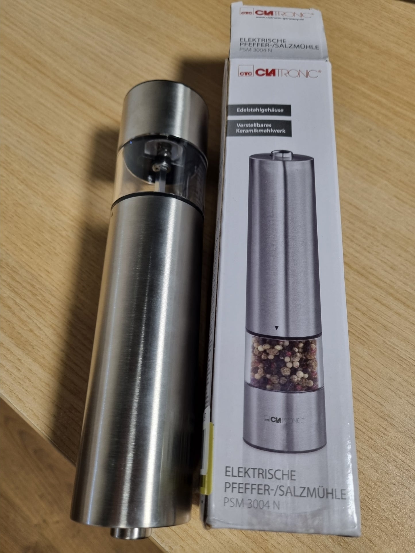 224992 - CLATRONIC Mulli elektrik për kripë dhe piper PSM 3004 N | Mekanizëm bluarjeje qeramik | I trashë deri i imët | Me dritë | Funksionim me një dorë | 1 copë