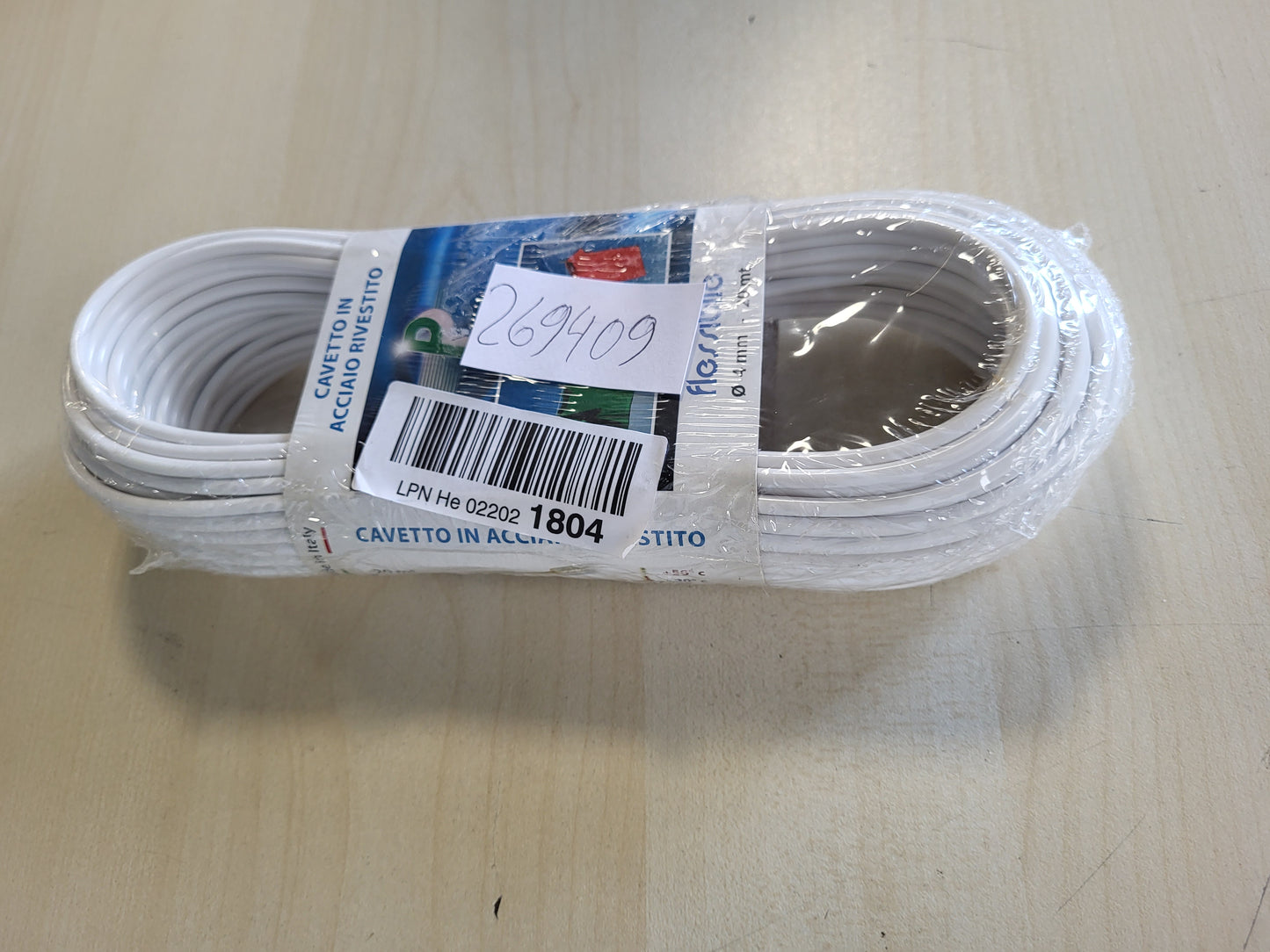 269409 - IPEA Litar rrobash çeliku 3.5 mm, 20 metra, i bardhë, i veshur me plastikë