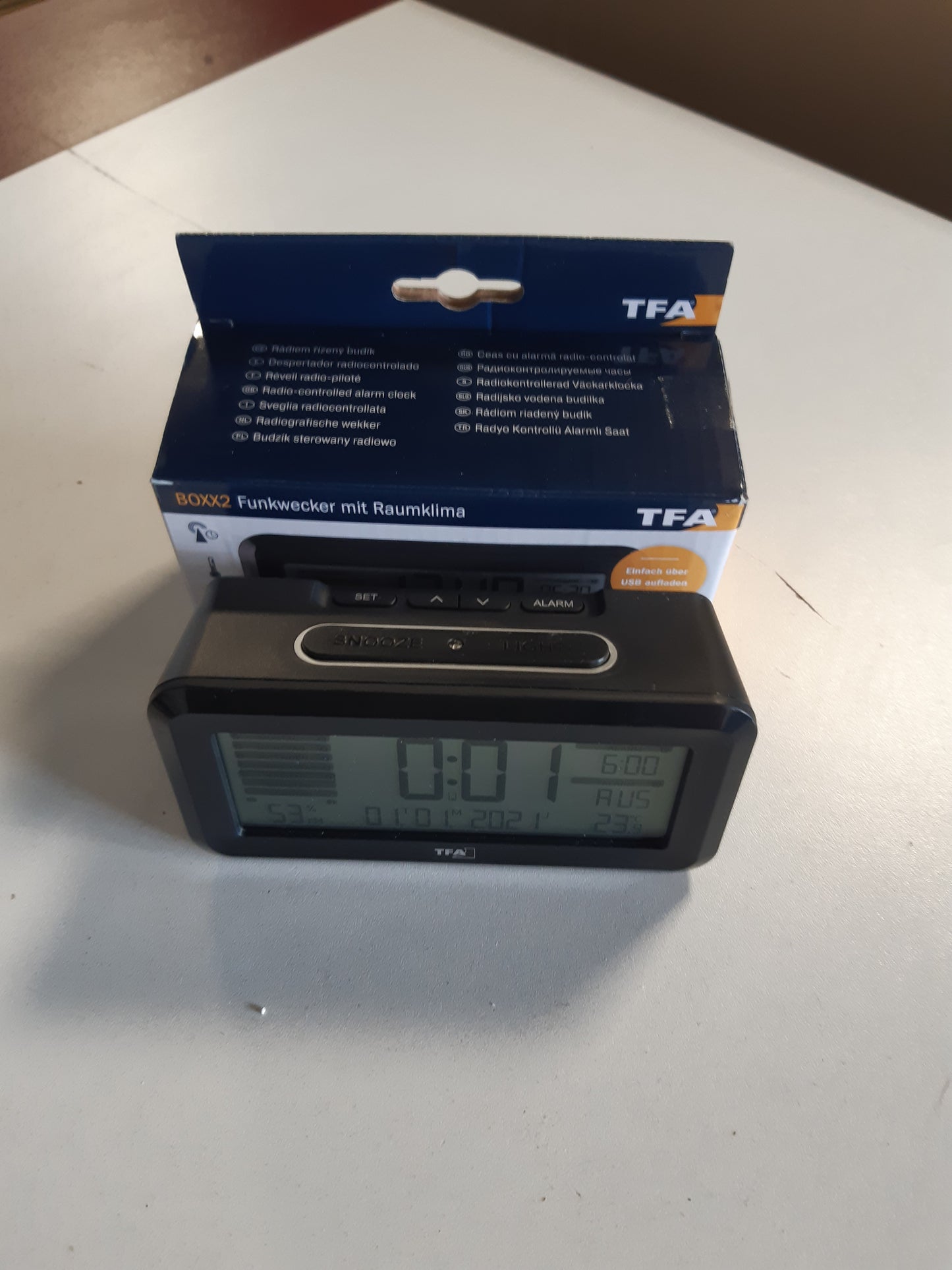 256295 - TFA DOSTMANN Orë alarmi dixhitale me radio BOXX2, 60.2562.01, 2 orë alarmi, monitorim klimë, (Gj) 138 x (Gj) 52 x (L) 72 mm