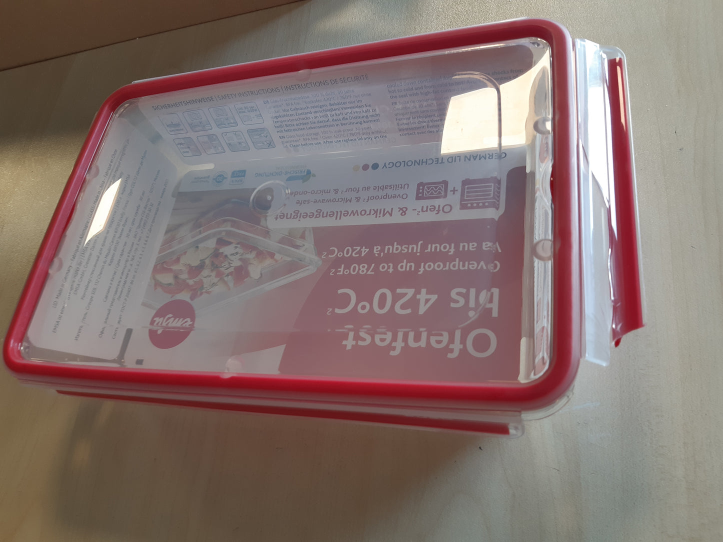 222501 - EMSA Enë qelqi për ruajtjen e ushqimit Clip & Close, drejtkëndëshe, 3 L, 100% e papërshkueshme nga rrjedhjet, e sigurt për lavastovilje, ngrirje, furrë dhe mikrovalë, e kuqe, transparente, N10412