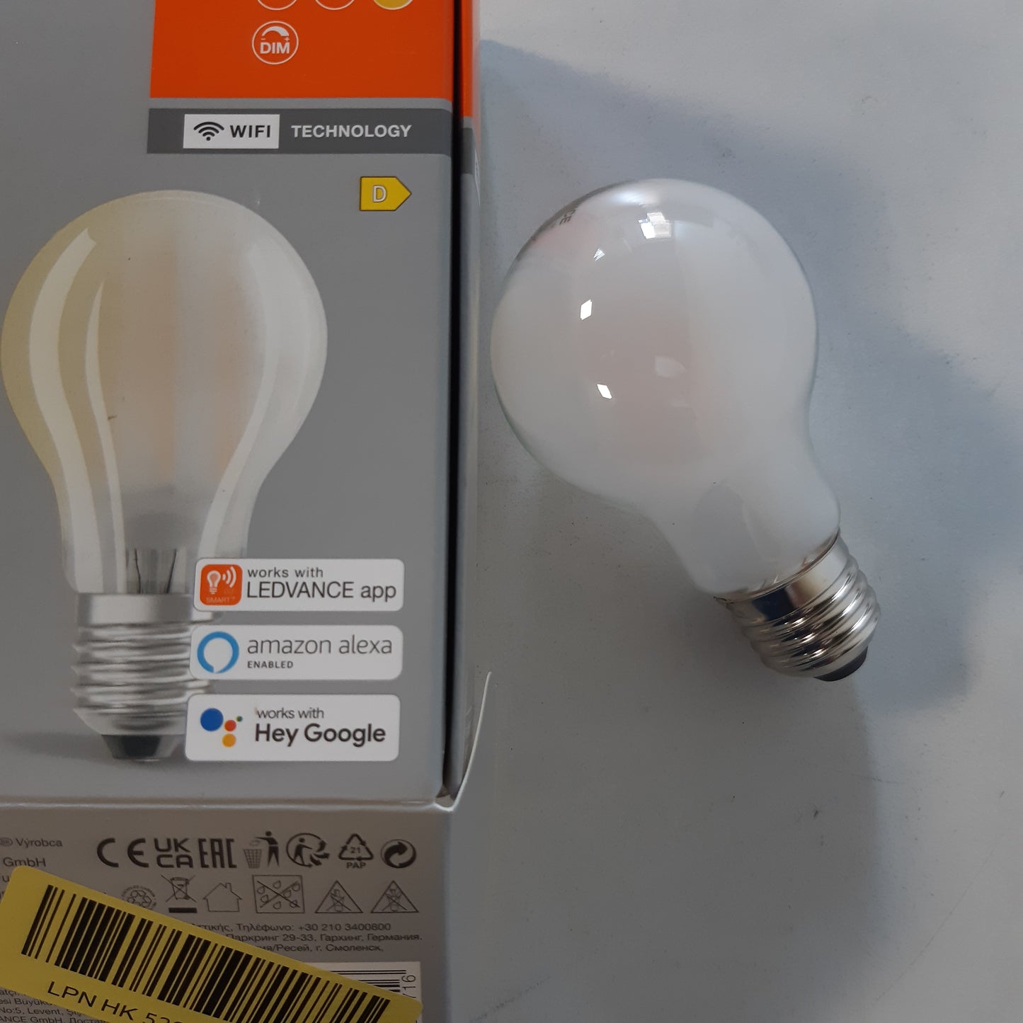 216719 - LEDVANCE Llampa LED inteligjente me teknologji Wi-Fi, bazë E27, e zbehtë, e bardhë e ngrohtë (2700K), formë llambë, zëvendësim për llambat inkandeshente 75W, kontrollueshme me Alexa, Google, aplikacion, 1 pako