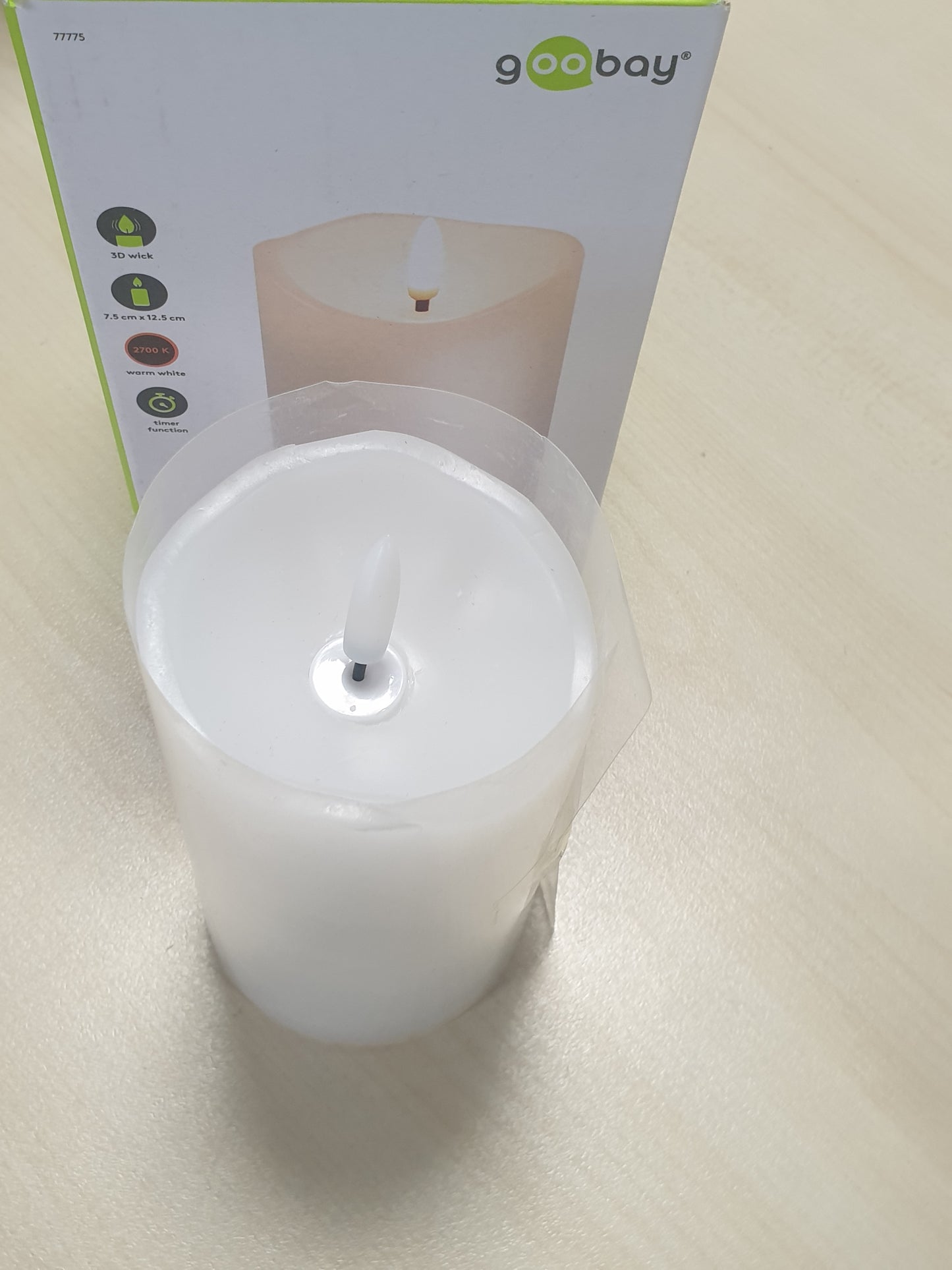 224549 - Qirinj goobay LED, Qirinj me Dyll të Vërtetë, të Bardhë 7.5x12.5 cm, Funksion Kohëmatësi, Funksionim me Bateri 3D