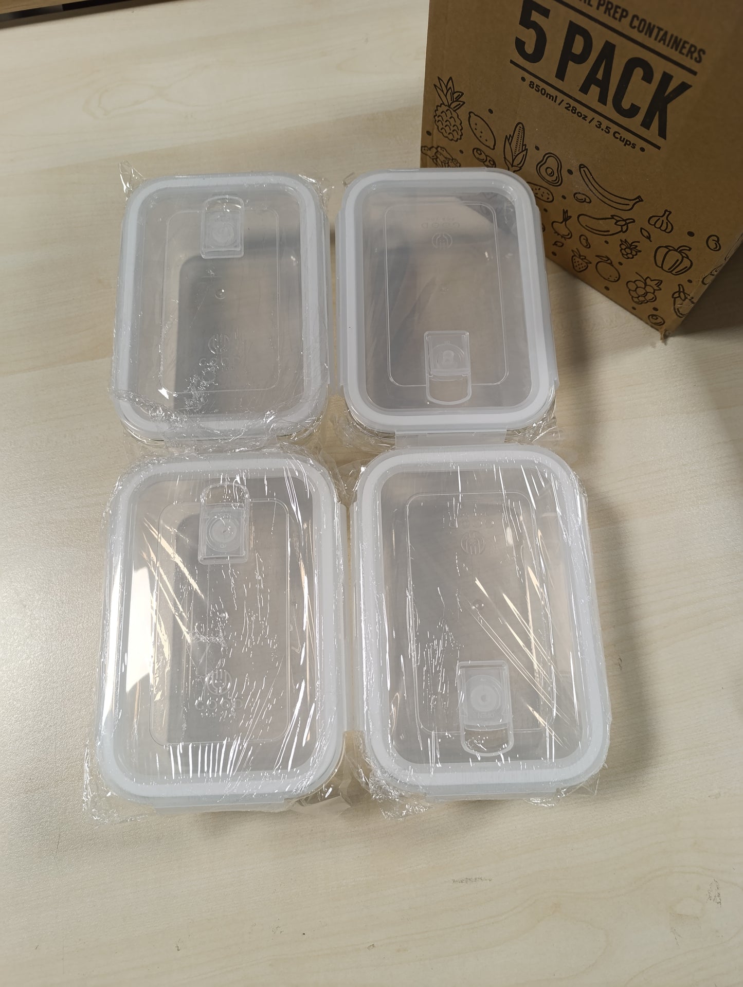 256519 - MIRË PËR JU Set enësh qelqi për ruajtjen e ushqimit, 4 pjesë, 850 ml, pa BPA, të sigurta për mikrovalë dhe lavastovilje