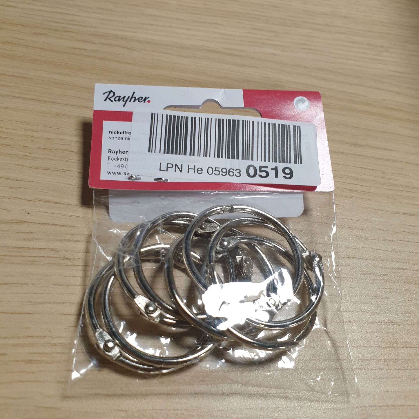 254167 - RAYHER Unaza metalike për hapje, diametër i brendshëm 32 mm, pa nikel, pako me flluska prej 9 copësh