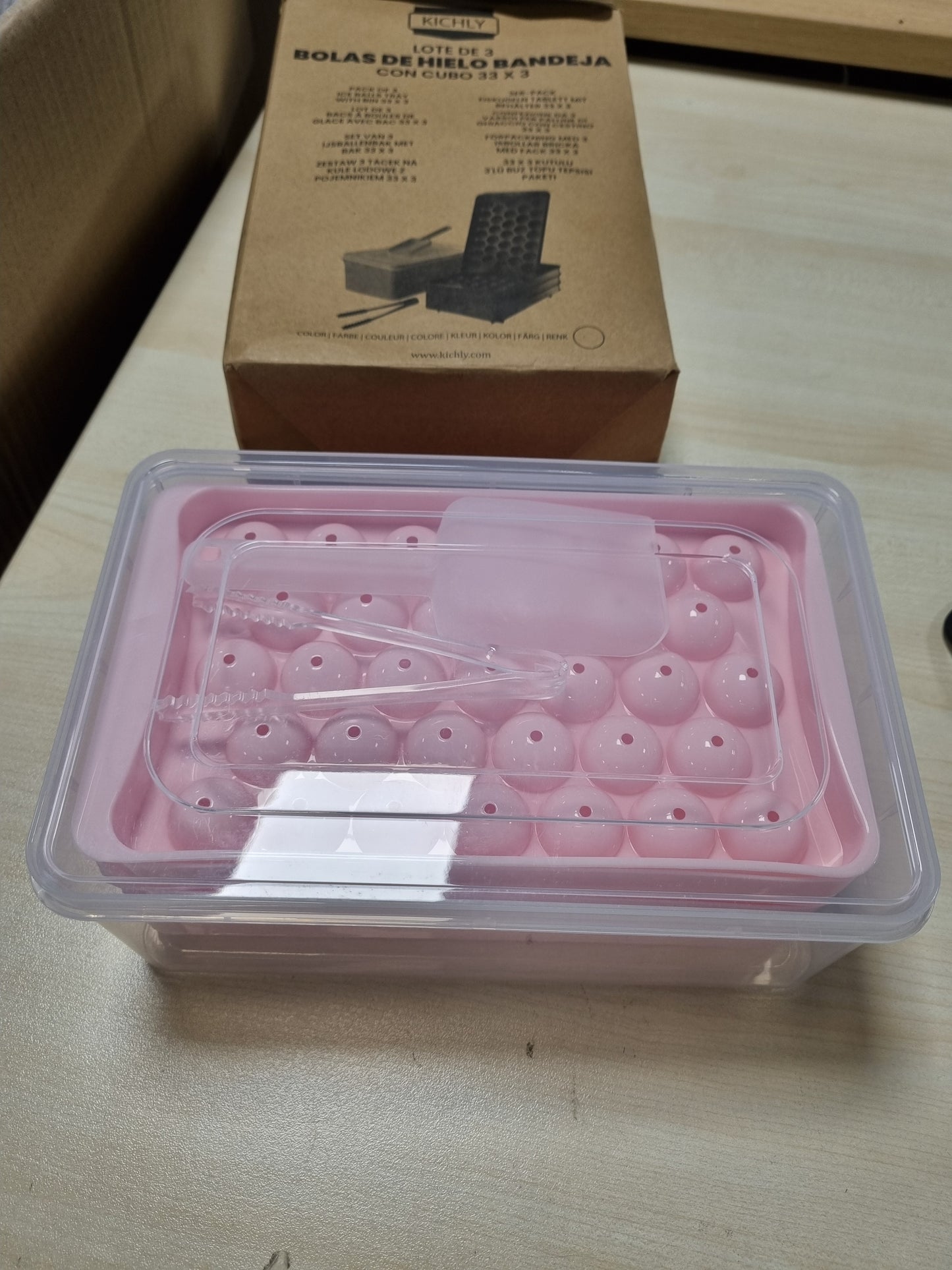 216925 - KICHLY Tabaka për Kuba Akullore pa BPA me Kapak, 99 Topa Sferikë, Rozë