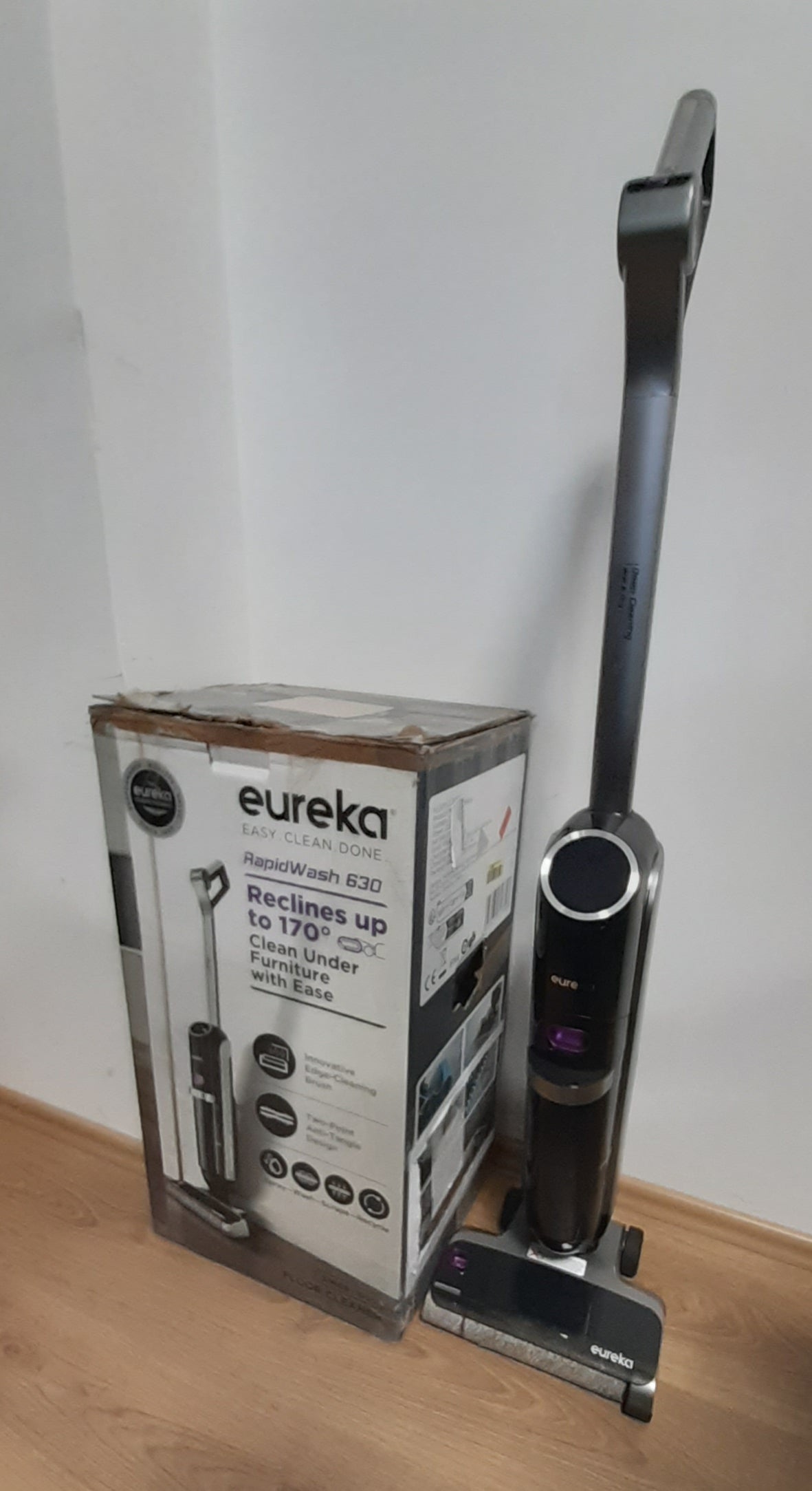 84071 - Eureka Cordless Wet Dry Cleaner, 170° Reclinable, Hot Air Drying Self Cleaning Vacuum and Mop Combo, Good for Hard Floors Pet Hair Sticky Messes, RapidWash 630, Purple