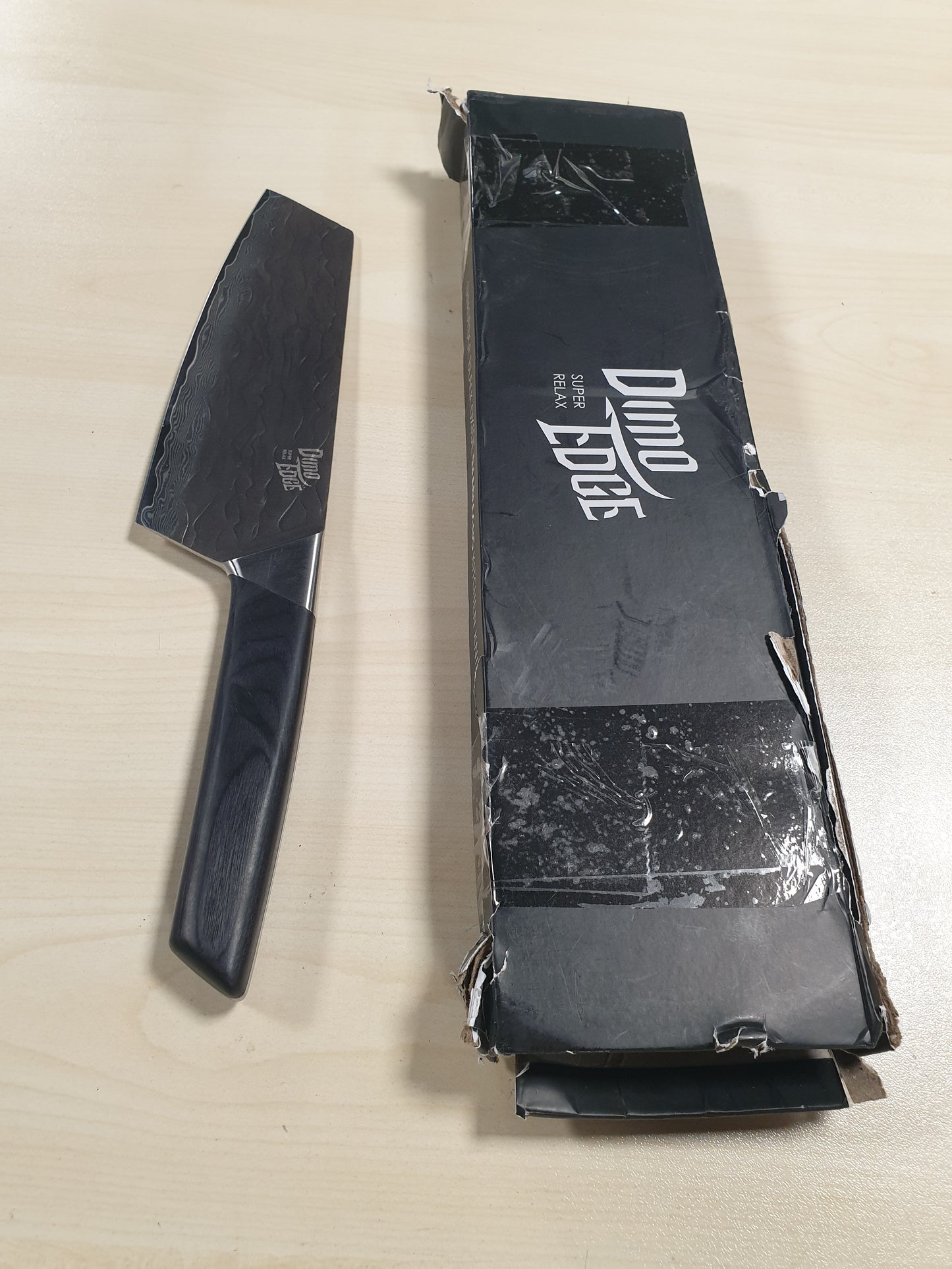 255334 - THIKË KUZHINE DAMASK DIMOEDGE, THIKË E MPREHTË JAPONEZE 17.8 CM ME TEH TË SKUQUR DHE DOREZË PAKKAWOOD, THIKË KUZHINE PROFESIONALE BUNKA ME KUTI DHURATE, E ZEZË