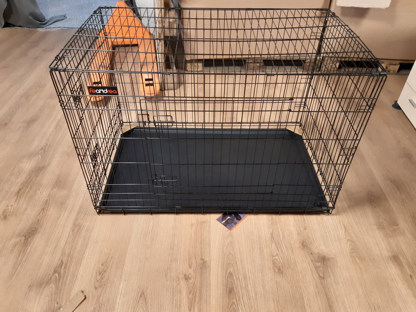 170113 - FEANDREA Kafaz i Palosshëm për Qen, me 2 Dyer, Tabaka Lëvizshme, Madhësia XXL, Dimensionet 122 x 74.5 x 80.5 cm, Ngjyra e Zezë, Modeli PPD48H