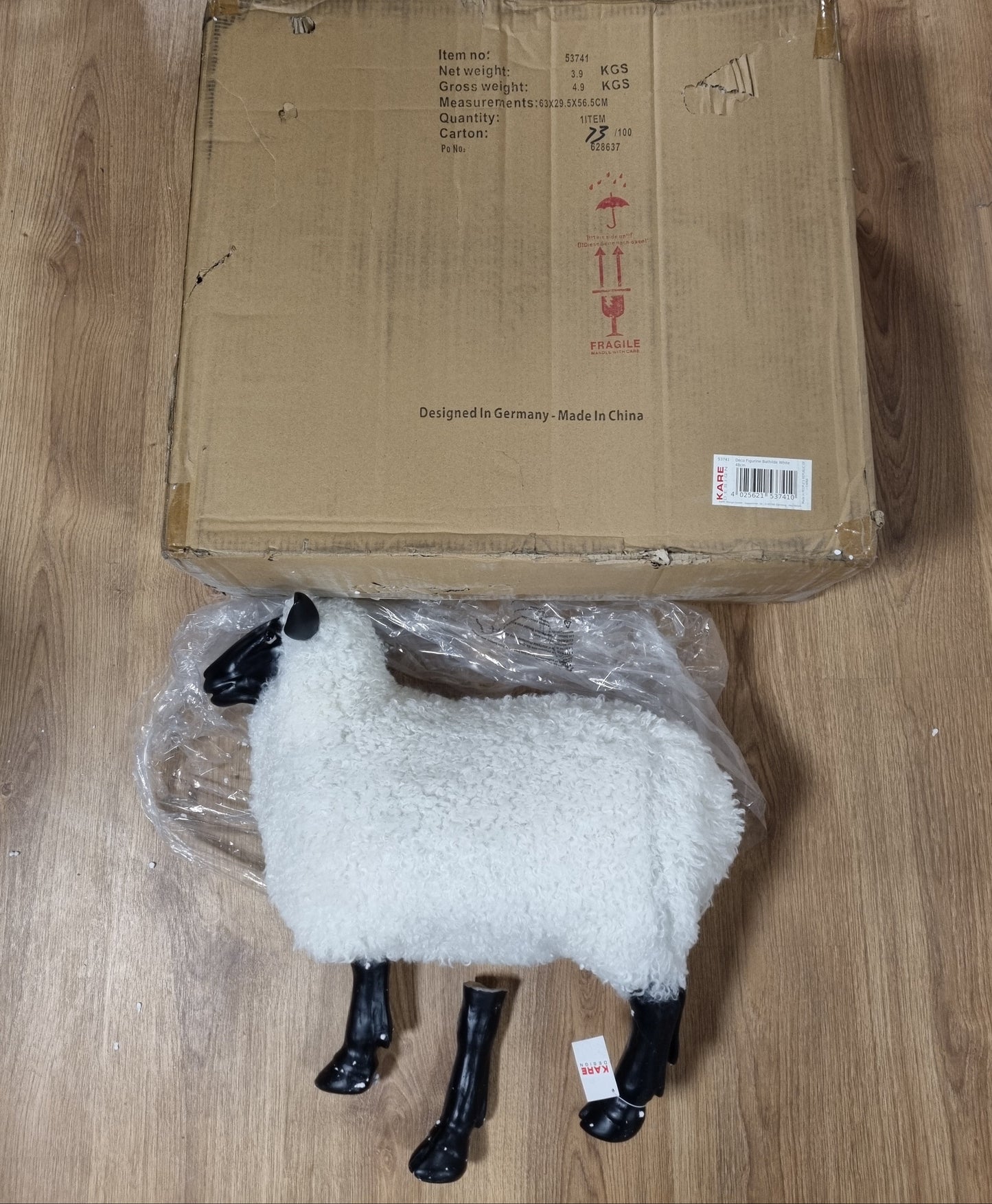 195029 - KARE DESIGN Figurë Dekorative Bathilde, E Punuar Me Dorë, E Bardhë E Zezë, Materiali Polirezinë, Formë Dele, 48x23x52cm (Gj/L/Th)