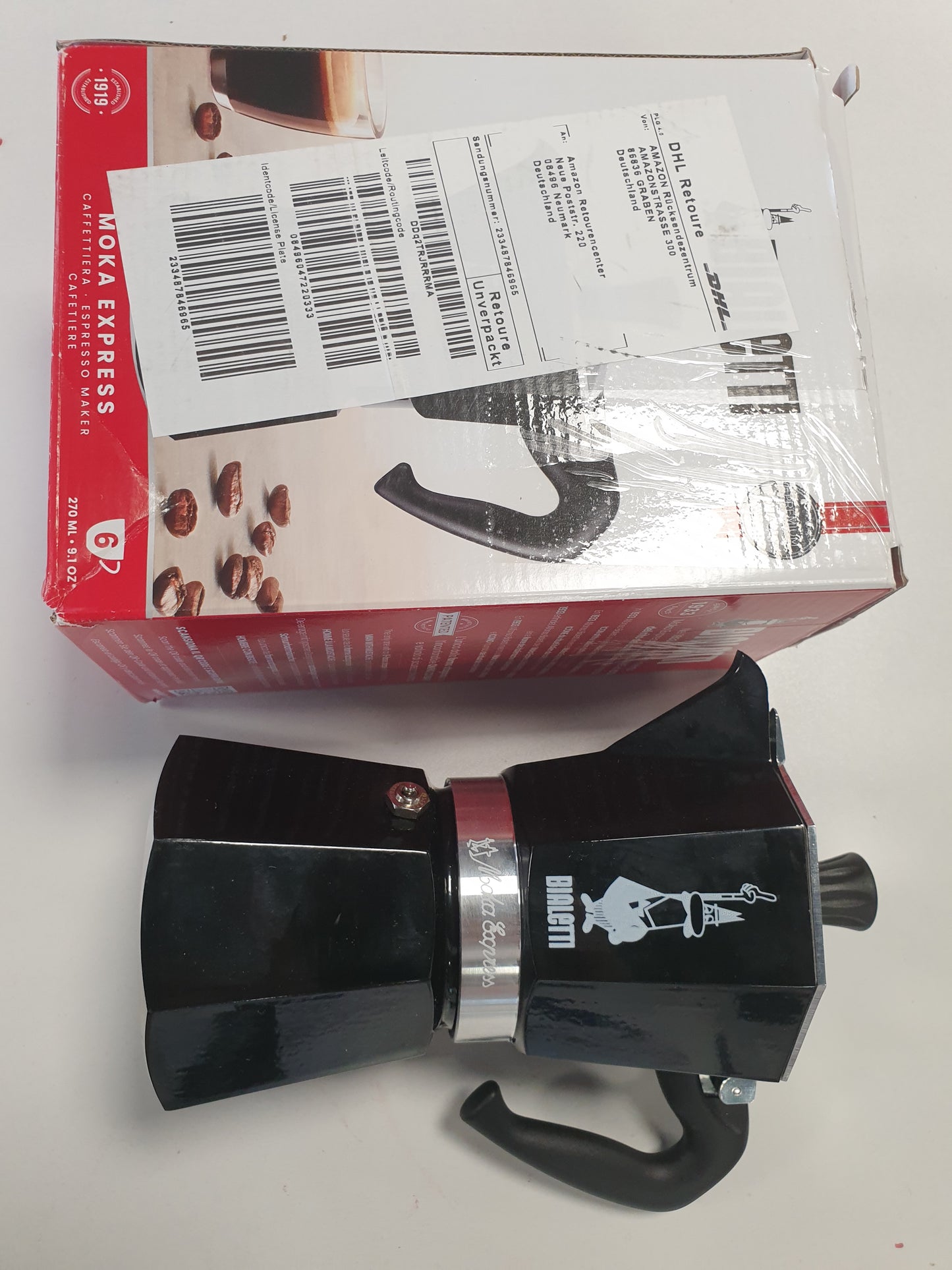 245621 - BIALETTI - Moka Color: Makinë ekspreso ikonike në sobë, bën kafe autentike italiane, enë Moka me 6 gota (270 ml), alumini, e zezë