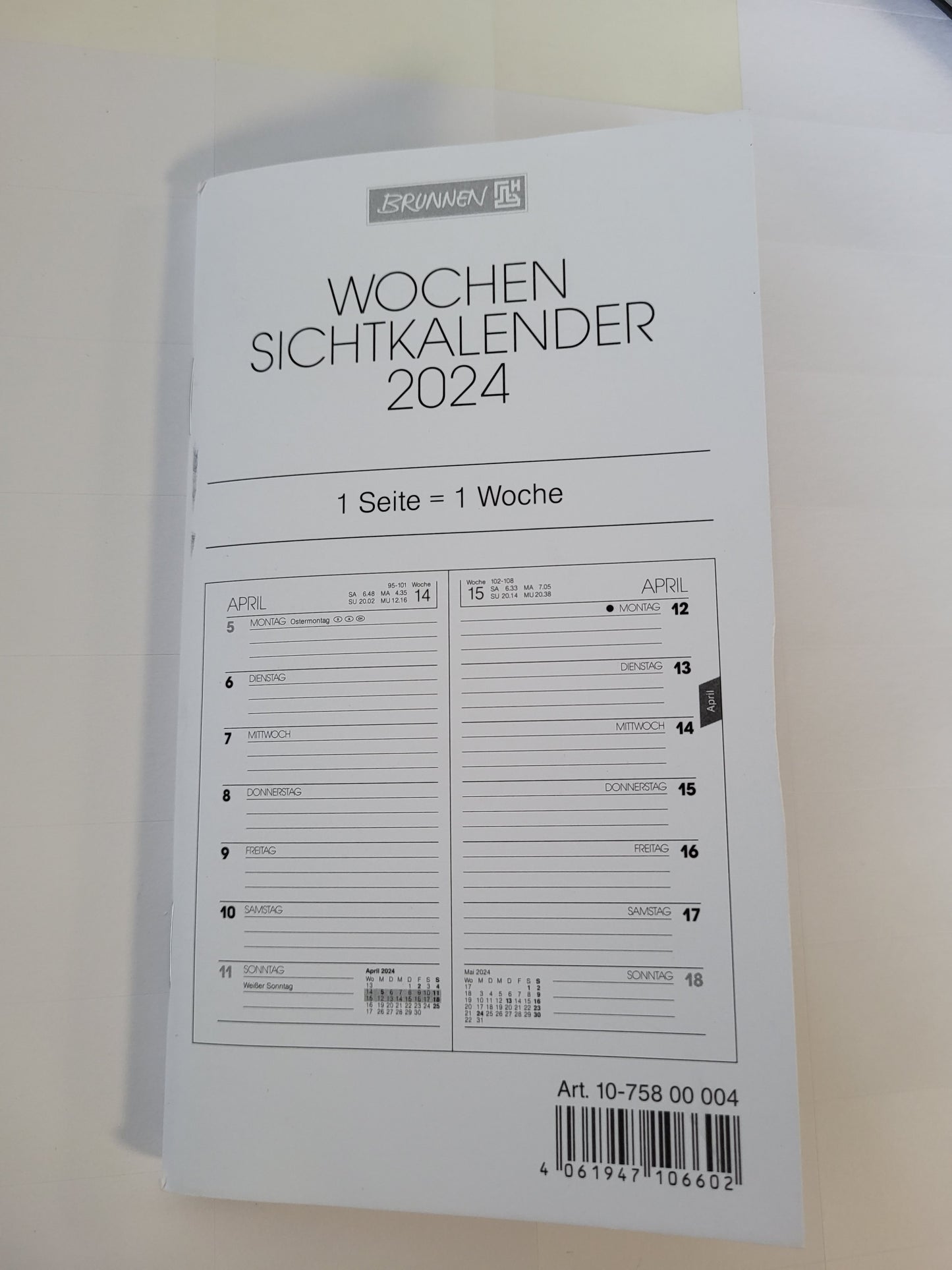 267485 - BRUNNEN Kalendar Javor Zëvendësues Modeli 758 2024 - Madhësia e faqes 8.7 x 15.3 cm
