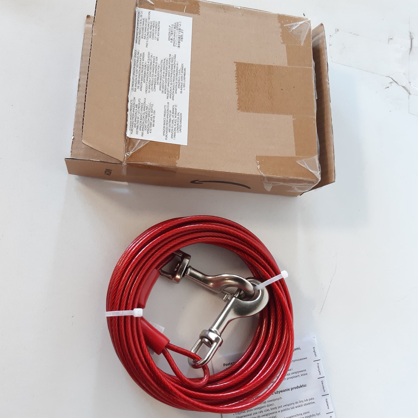 229089 - AMAZON BASICS Kabllo zinxhiri për qen - deri në 56 kg - e kuqe - 9.1 m