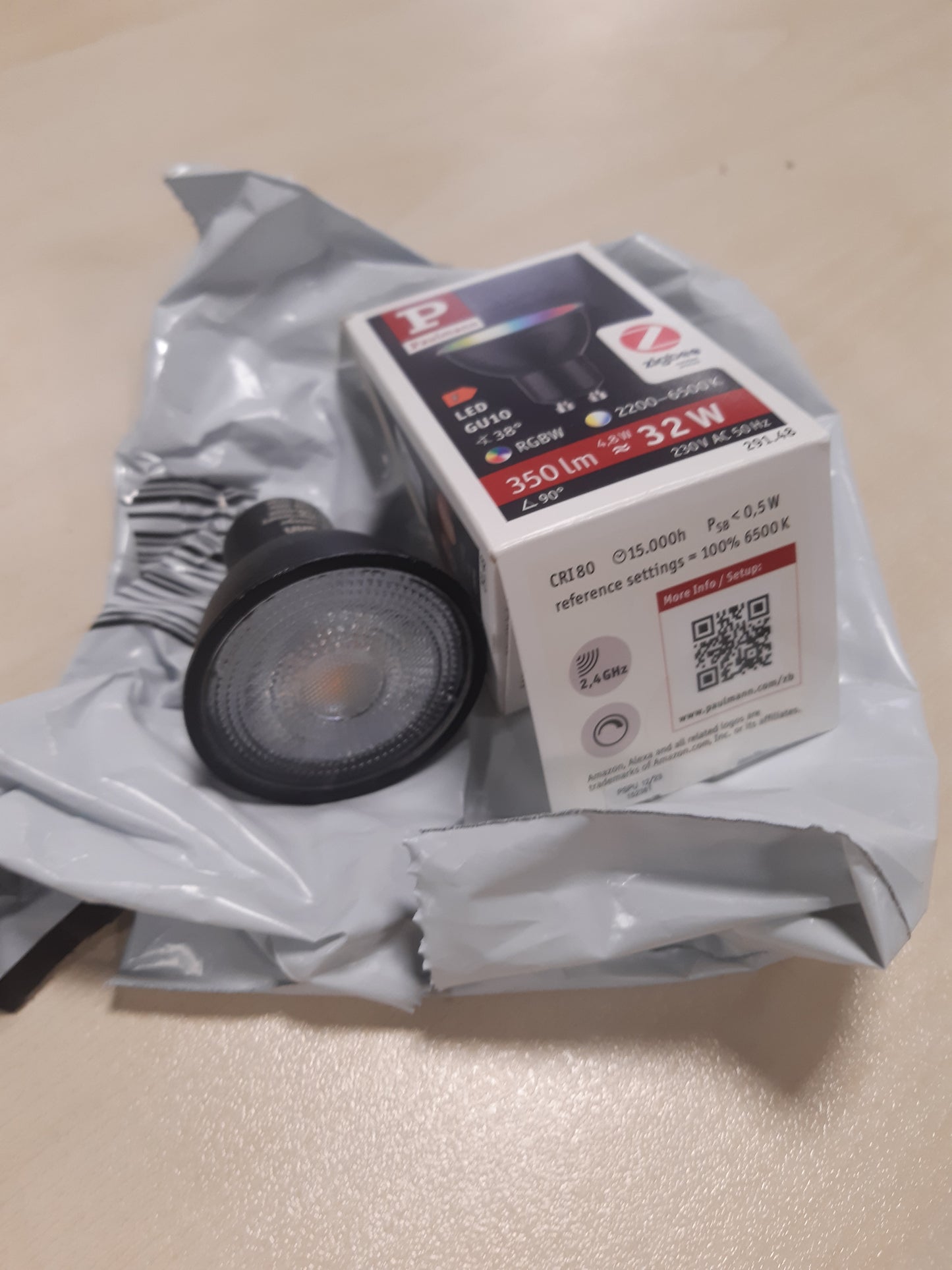252643 - PAULMANN 29148 Standard 230V Smart Home Zigbee LED Reflektor GU10 350lm 4.8W RGBW+ me Errësim të Llambës së Zezë Mat