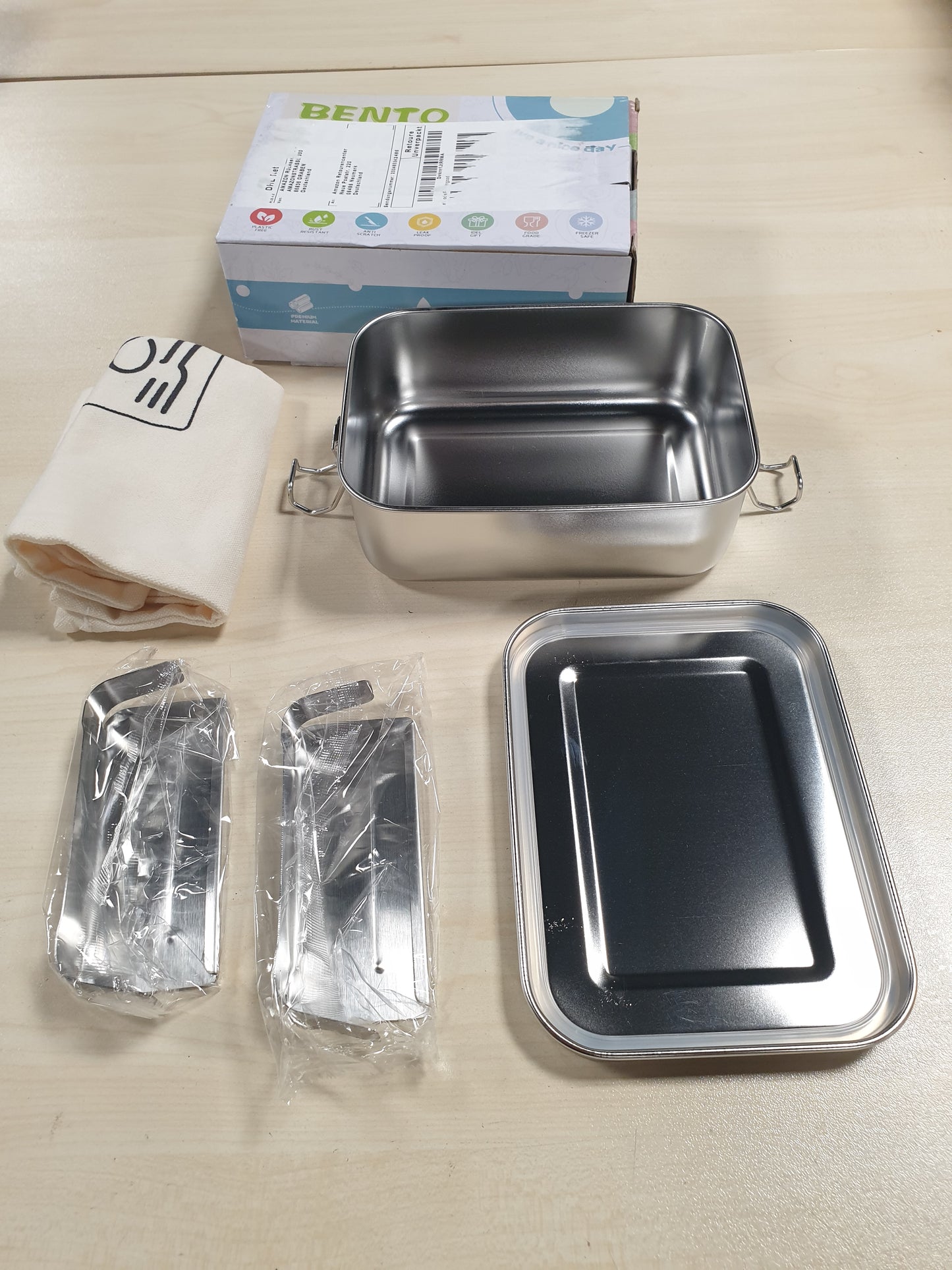 258121 - HOMIKIT Kuti Dreke prej Çeliku Inoks me 2 Ndarje, Kuti Bento 850ml me Xhep për Fëmijë dhe të Rritur, e Papërshkueshme nga Pluhurat, Mund të lahet në lavastovilje