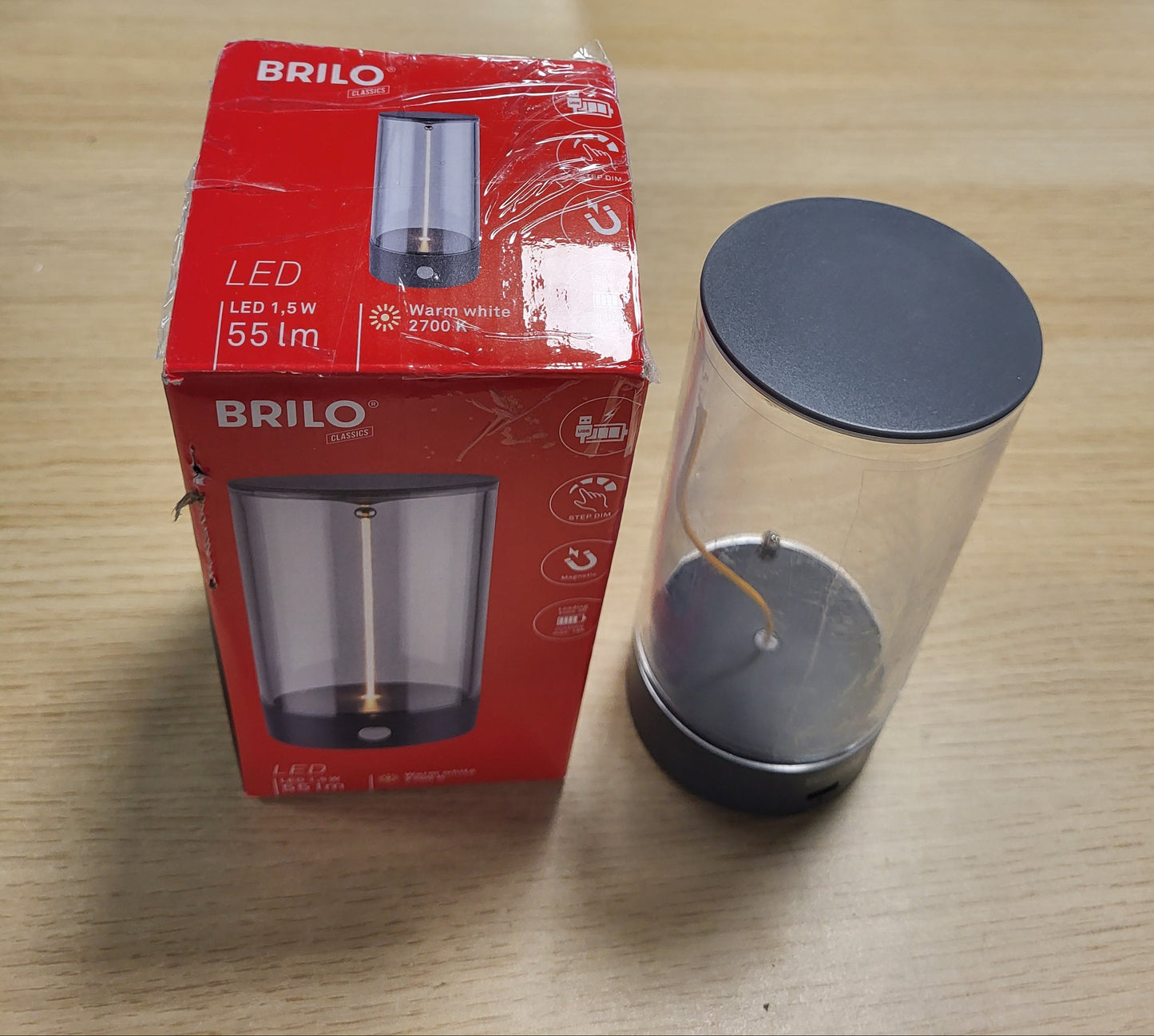 228675 - BRILONER Llambë Tavoline LED Pa Tel, 4-Fazash, Dritë e Bardhë e Ngrohtë, Karikim USB-C, 7x14.5 cm, Antracit