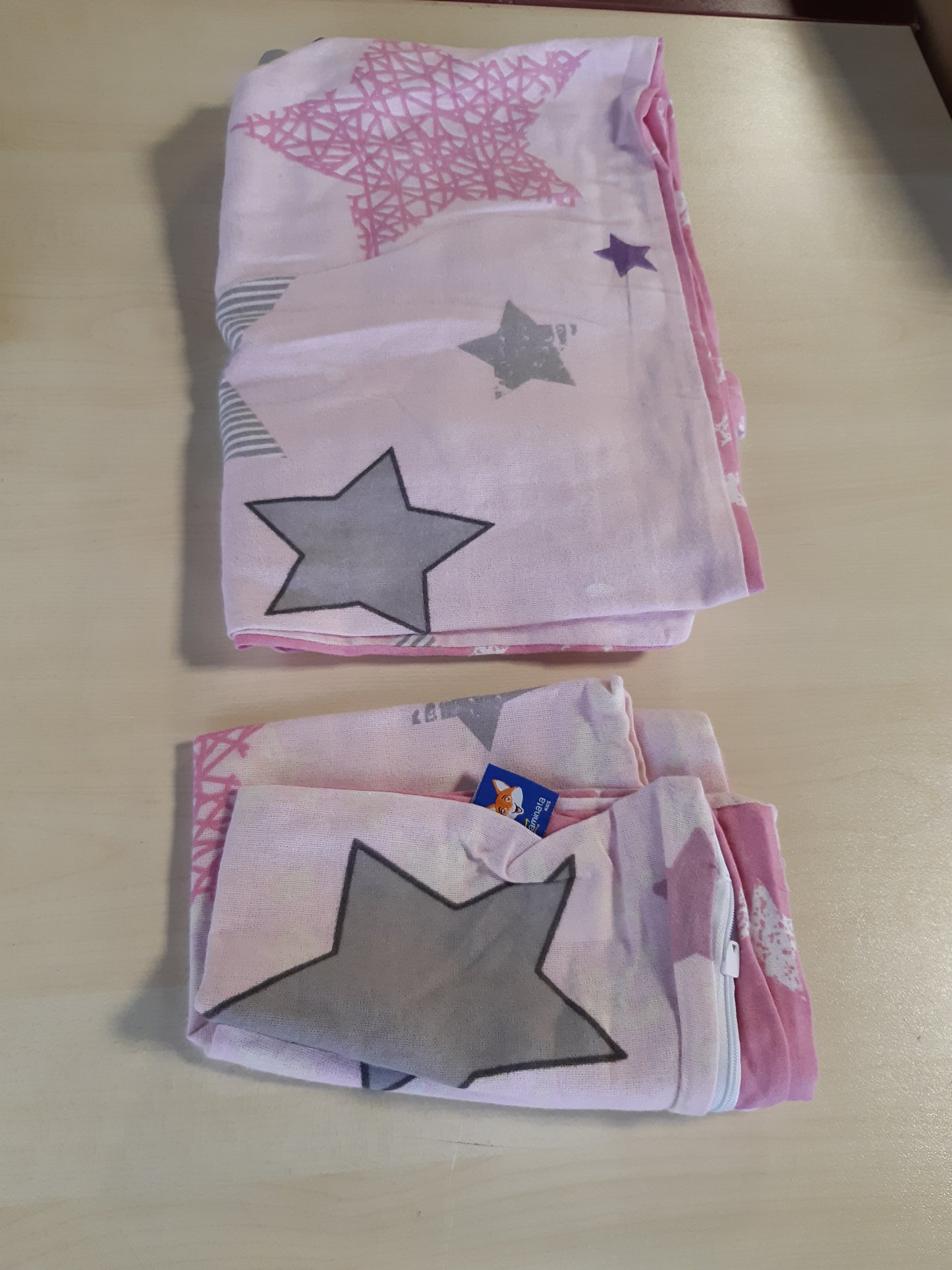 209177 - AMINATA KIDS Set çarçafësh Flanel për fëmijë, 100x135cm, me motive yjesh, për vajza, Rozë, Pambuk, me Zinxhir YKK