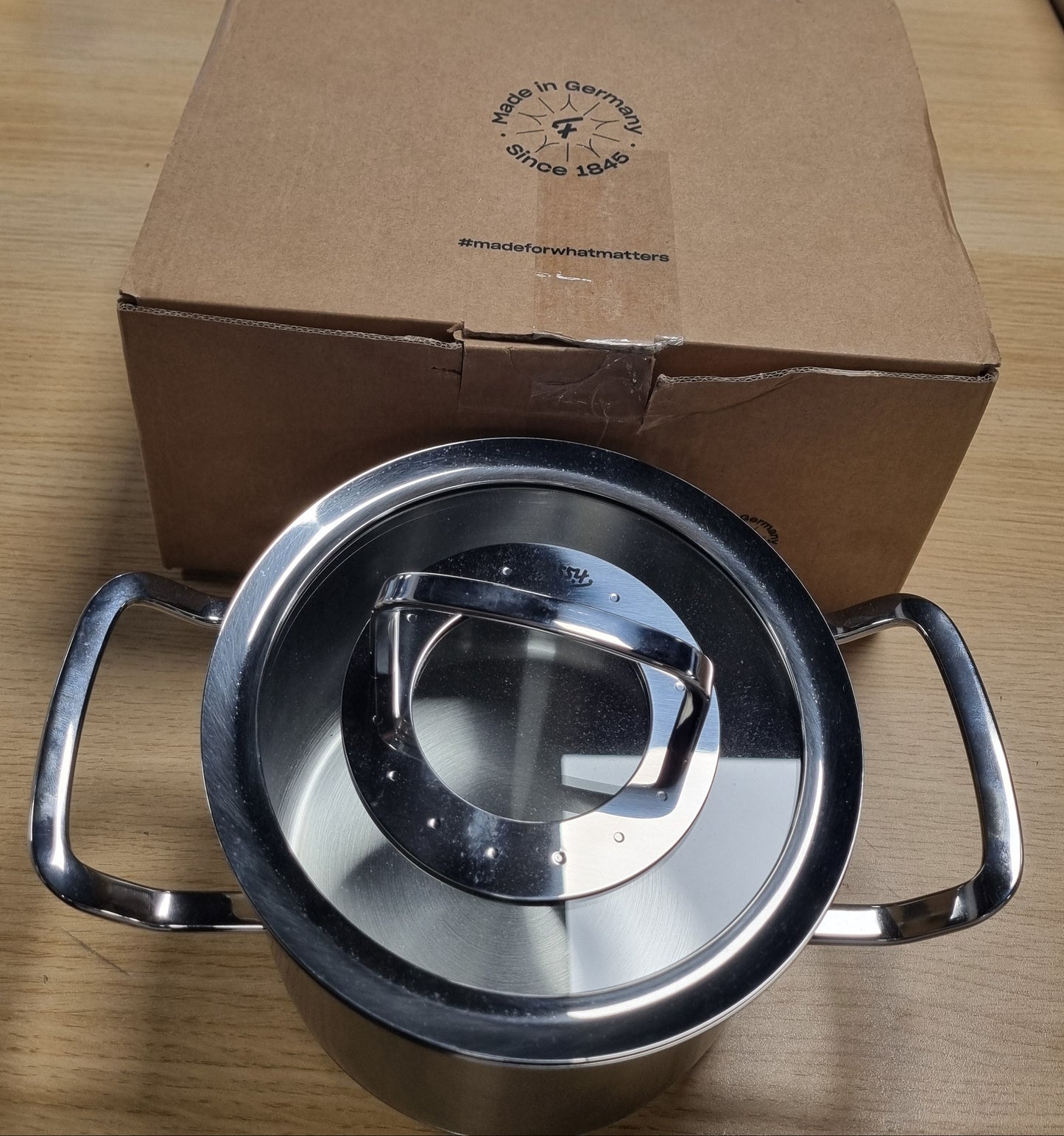 245091 - FISSLER Tigan Original-Profi Collection/Çelik Inox (Ø 16 cm, 2.1L) me kapak qelqi – Induksion, Argjend