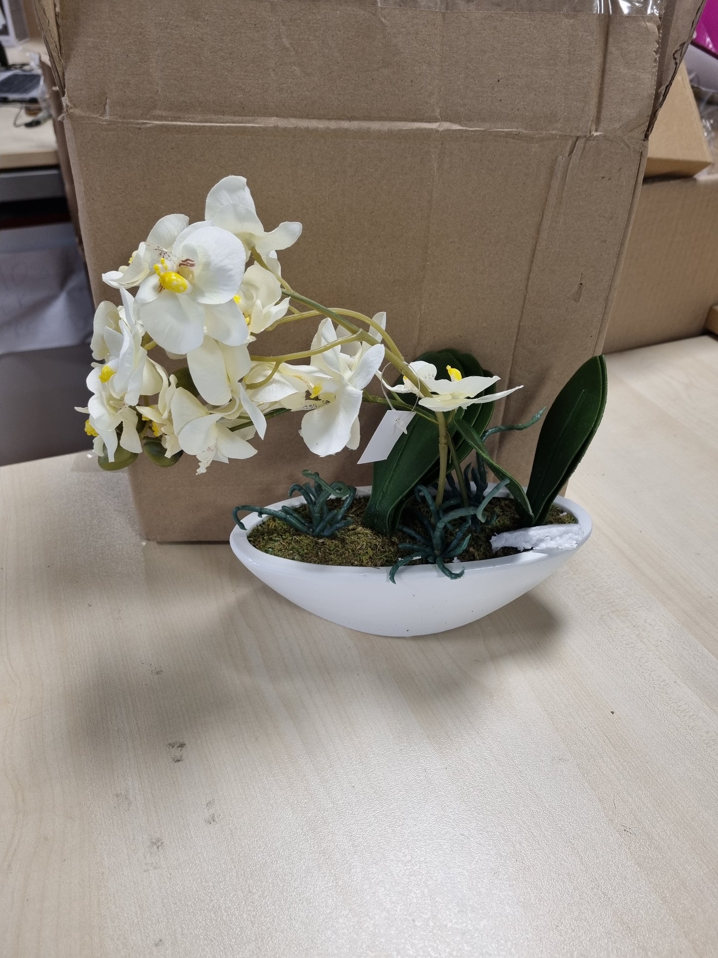 252393 - Orkide artificiale Phalaenopsis në tas 27 cm, e bardhë, lule dekorative