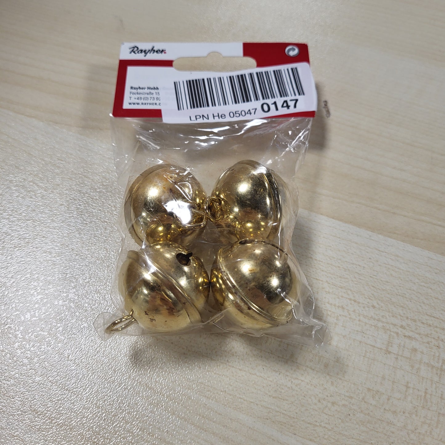263914 - RAYHER Zile metalike sferike, diametër 29 mm, ari, qese me 4, zile Krishtlindjesh, 2503406