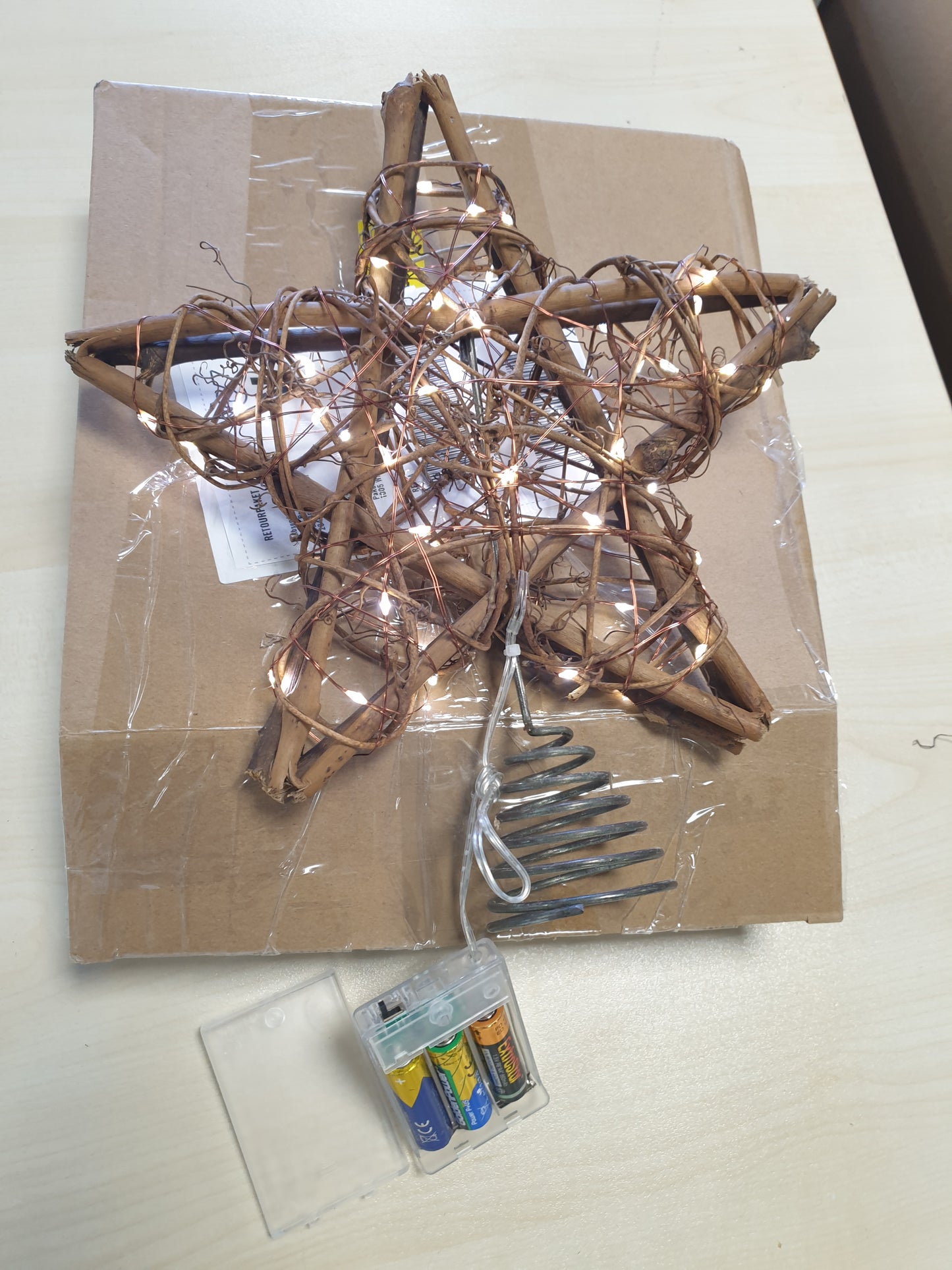206049 - ANSTORE Yll Dekorues për Pemën e Krishtlindjeve, Rustik prej Ratani, Madhësi 30x25x5cm, Natyral prej Druri, i Ndriçuar me 50 Drita LED