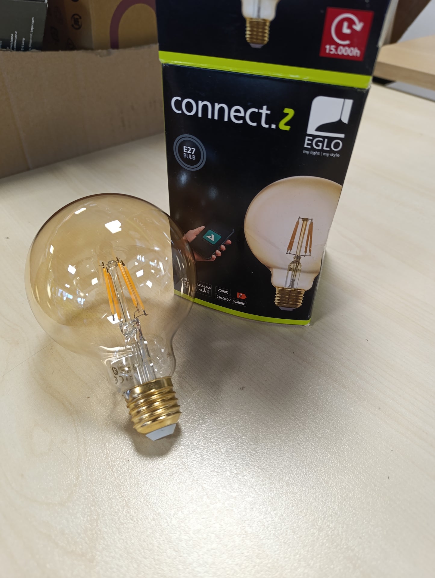 167767 - EGLO CONNECT.Z Llampa LED Inteligjente, E27, G95, Teknologji ZigBee, Kontroll me Zë dhe Aplikacion, Errësim, E bardhë e ngrohtë, 500 Lumen, 5.5 Vat, Dizajn Vintage Amber