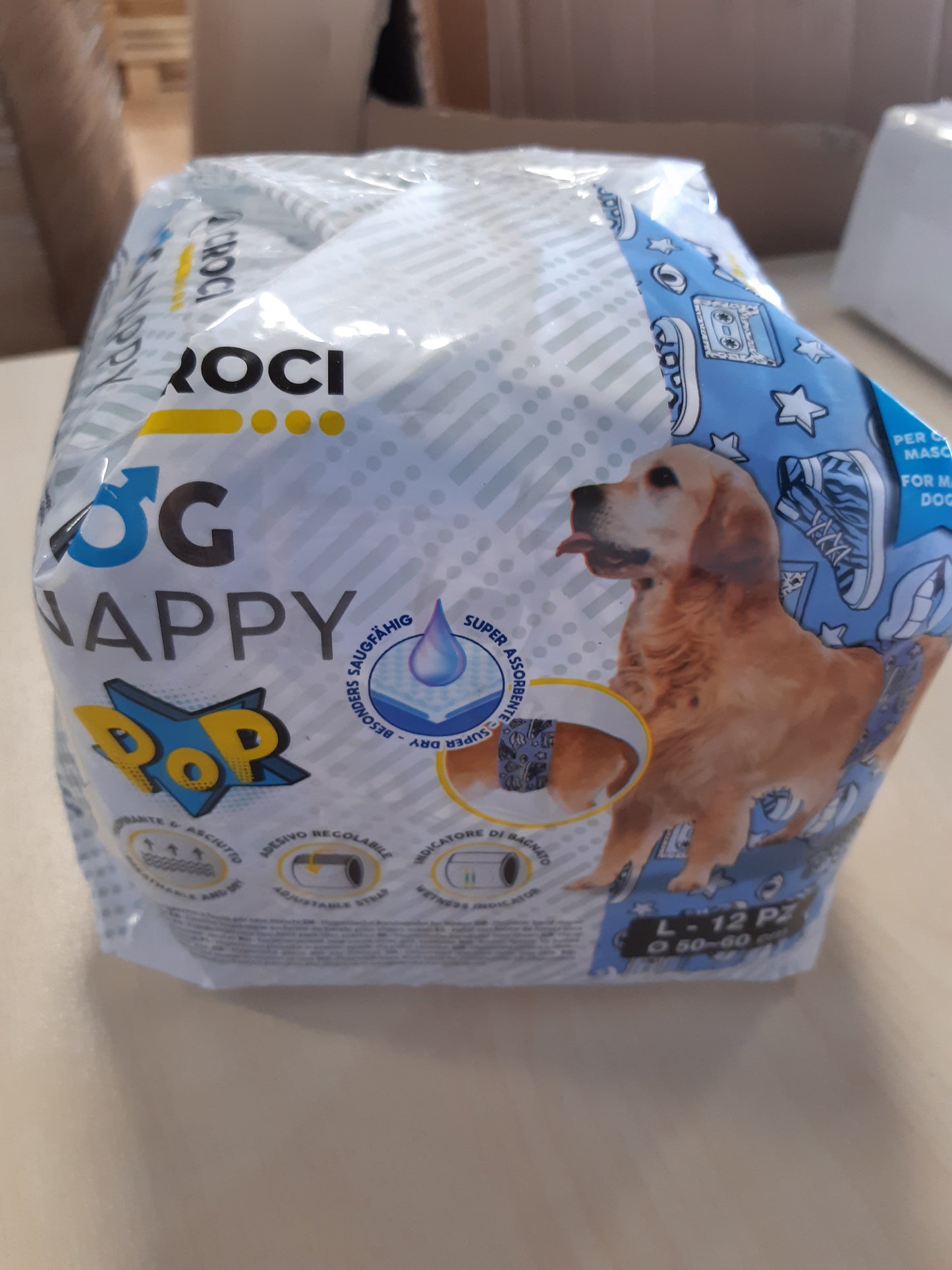 198255 - CROCI DOG - Mbështjellëse Thithëse për Qenë Meshkuj, Madhësia L Ø 50-60 cm, Pelenë për Urinën, Materiali Kundër Erës, Njëpërdorimshe, Mbyllje Ngjitëse e Rregullueshme, Set 12 copë