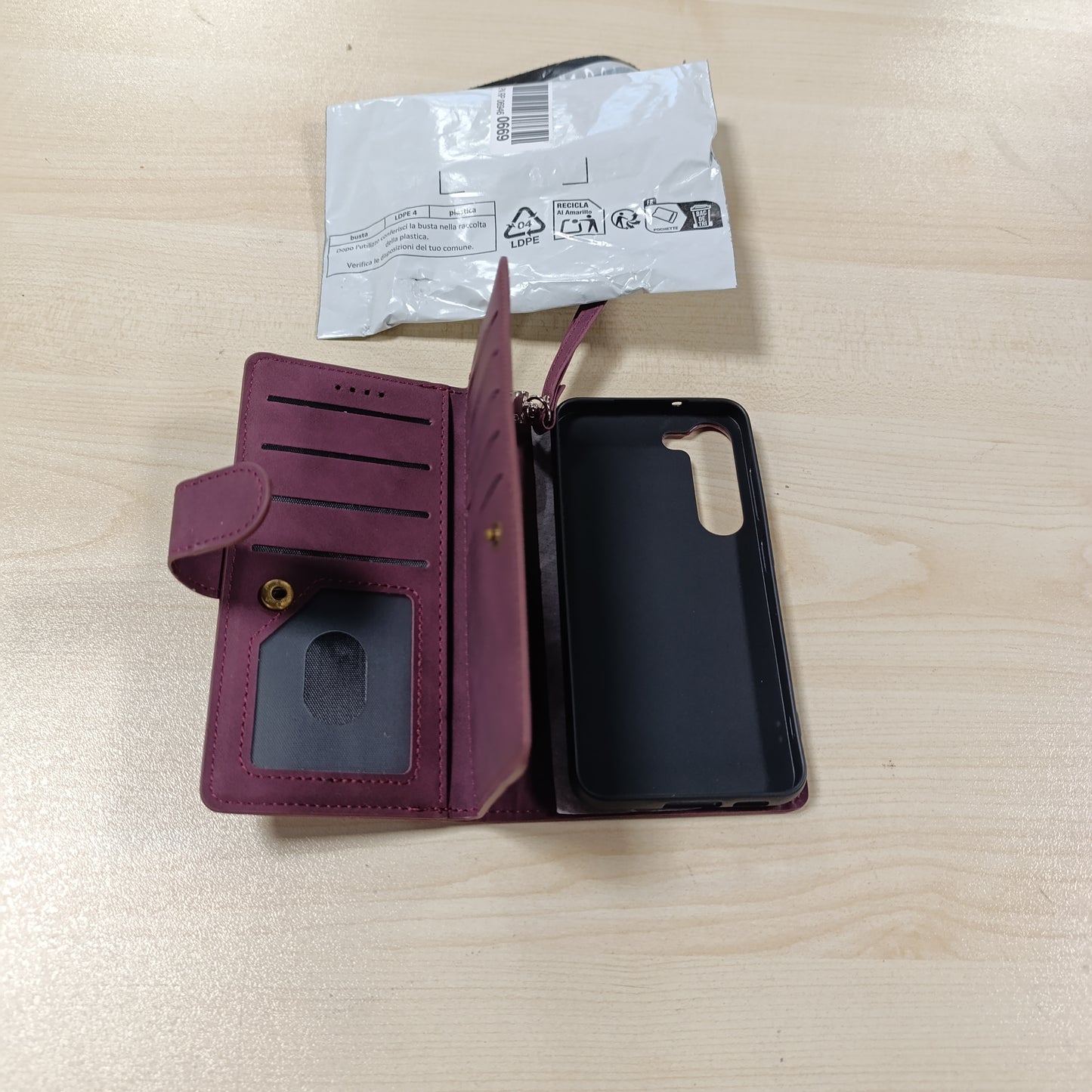 269114 - EYZUTAK Mbrojtëse Telefoni për Samsung Galaxy S23, Mbrojtëse e Rrotullueshme, Portofol Lëkure me Mbyllje Magnetike dhe Zip, me 9 Vende për Karta, Funksion Mbështetëse, Mbrojtëse Lëkure Retro Mat - E Kuqe e Thellë