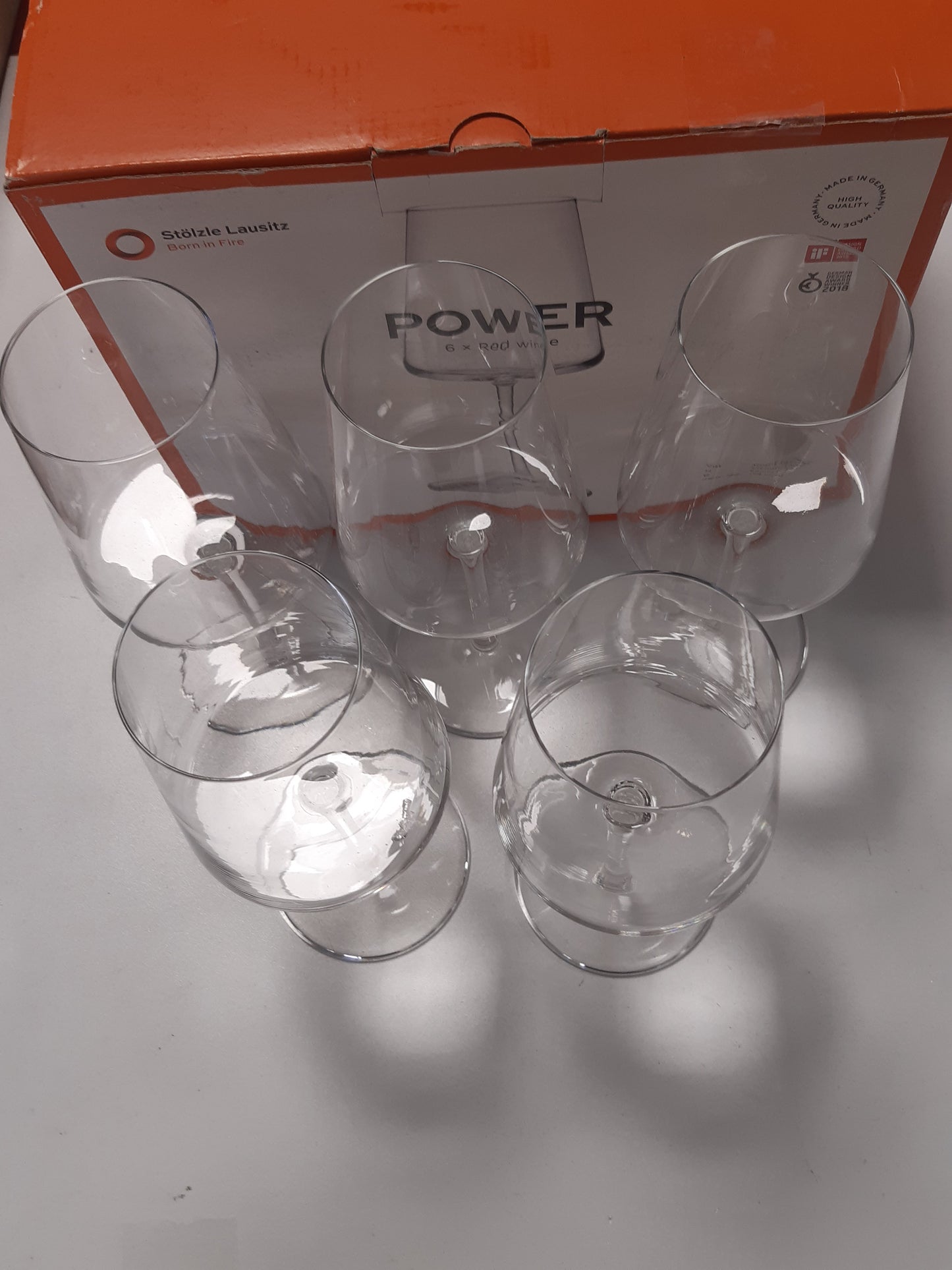 250887 - STÖLZLE LAUSITZ Gota për verë të kuqe Power, Set me 5, 520ml, moderne, rezistente ndaj goditjeve, mund të lahet në lavastovilje
