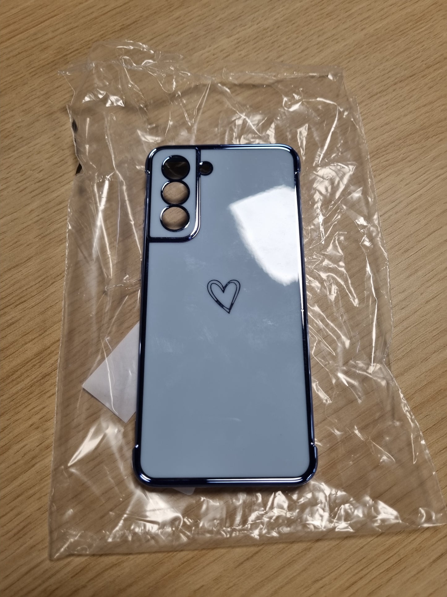 267272 - ZTOFERA Mbulesë Telefoni për Samsung Galaxy S21 5G (6.2"), Silikoni, Model Zemre me Dashuri, Skaje të Artë, Rezistente ndaj Goditjeve, Blu Sierra