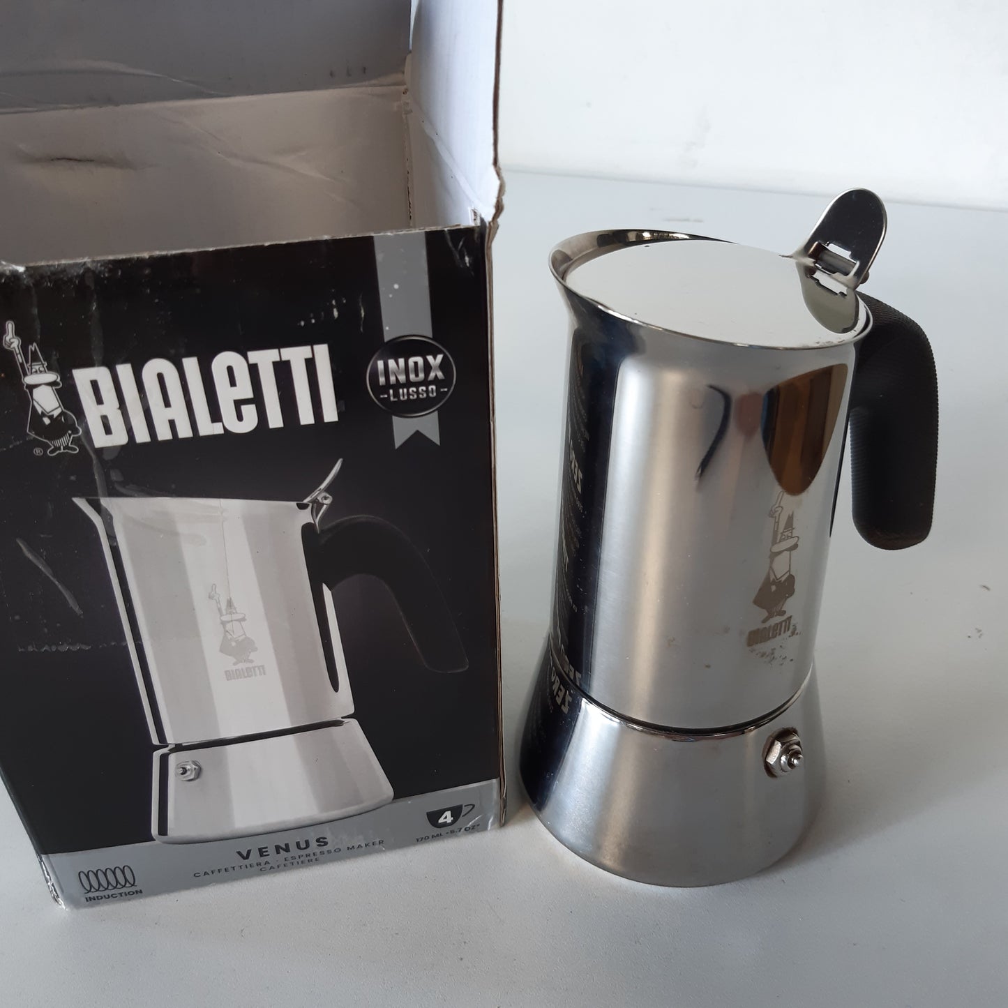 222080 - BIALETTI Venus - Makinë kafeje me induksion, Çelik inox, 4 filxhanë kafeje (170 ml), Argjend