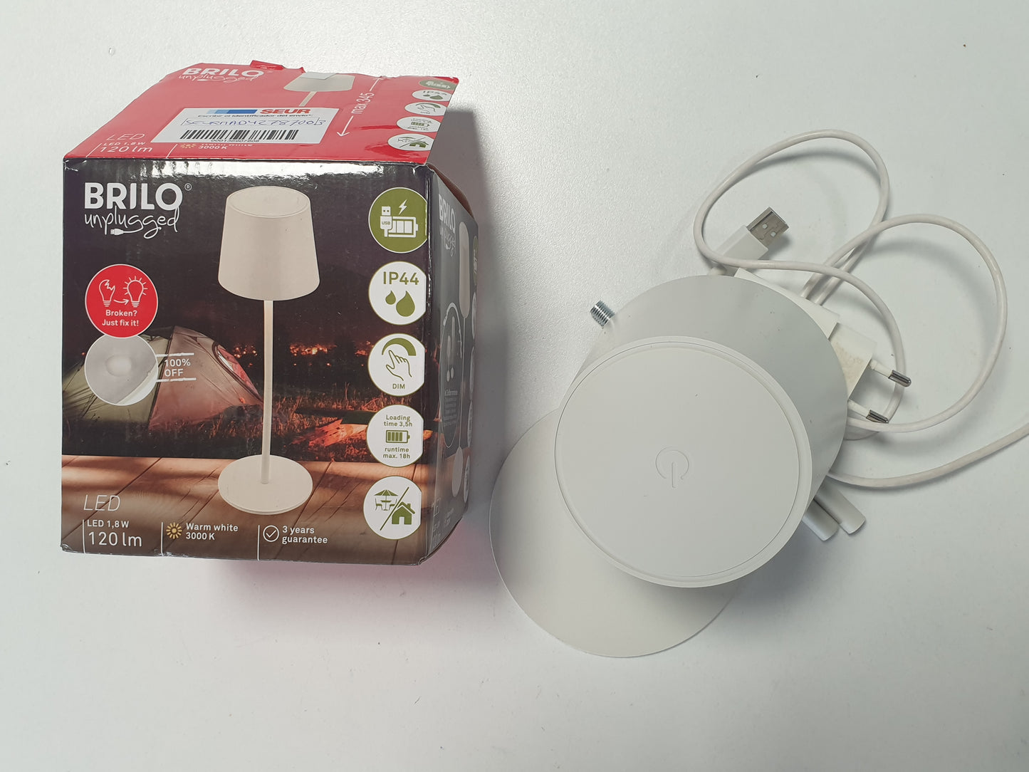 224688 - BRILONER Llambë Tavoline LED Pa Tel IP44, Kontroll me Prekje, Bateri e Zëvendësueshme, 11x34.5 cm, E Bardhë Ngjyrë E Ftohtë
