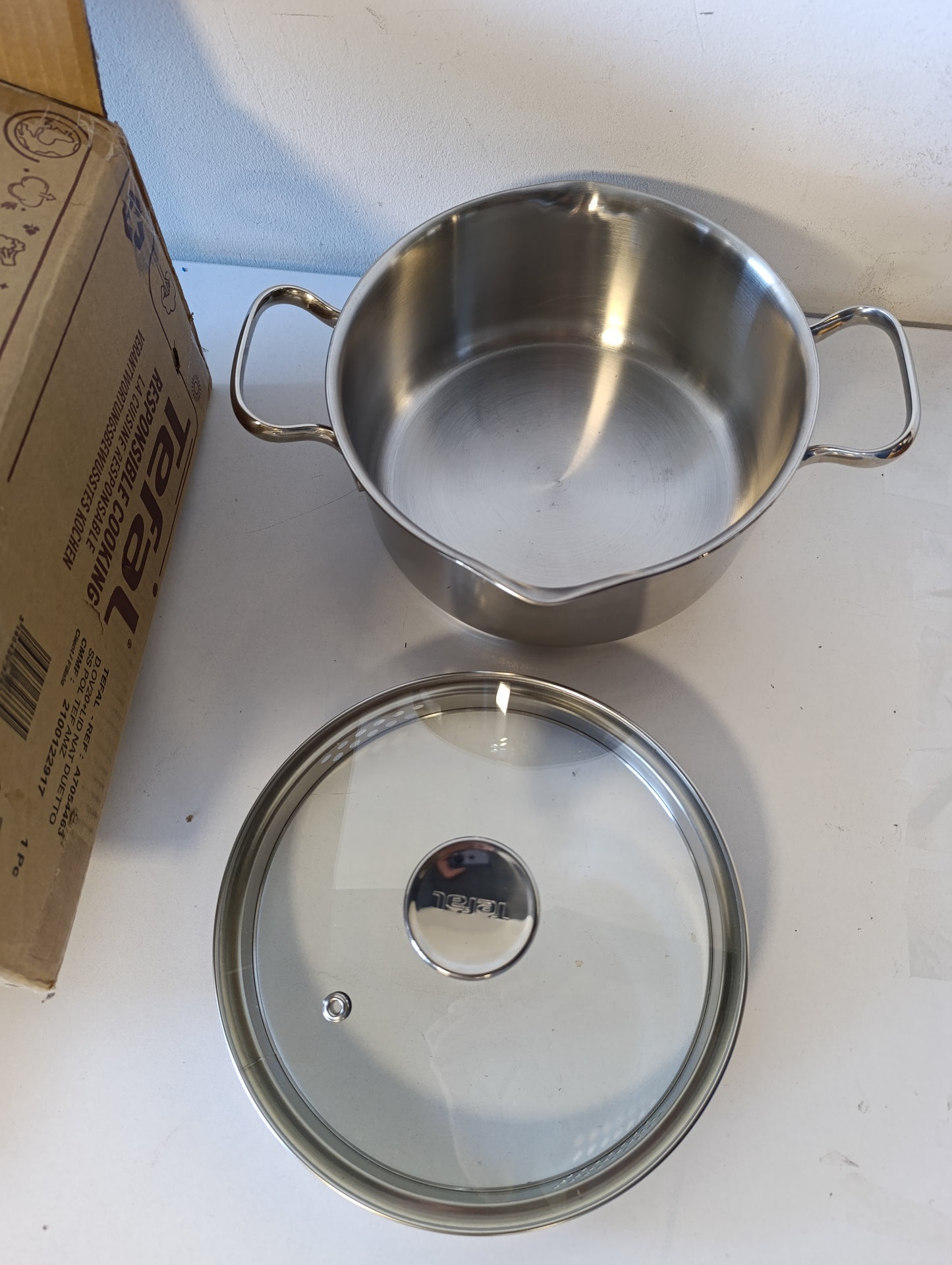 213478 - TEFAL Tavë e pajtueshme me induksion, kapak filtër qelqi, çelik inox 18/10, 20 cm, bazë me 3 shtresa