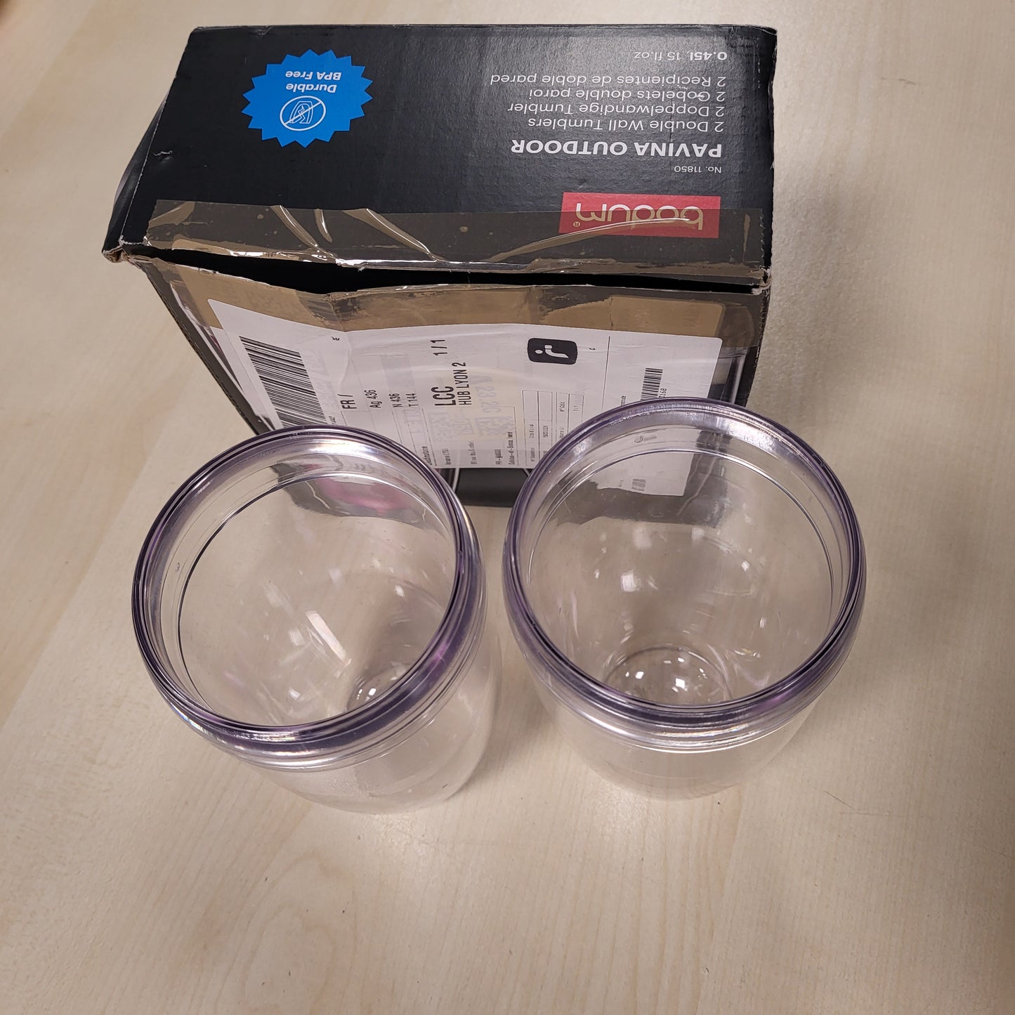 257748 - BODUM 11850-10SA PAVINA OUTDOOR Set me 2 gota plastike të qëndrueshme me mure të dyfishta, 0.45 l