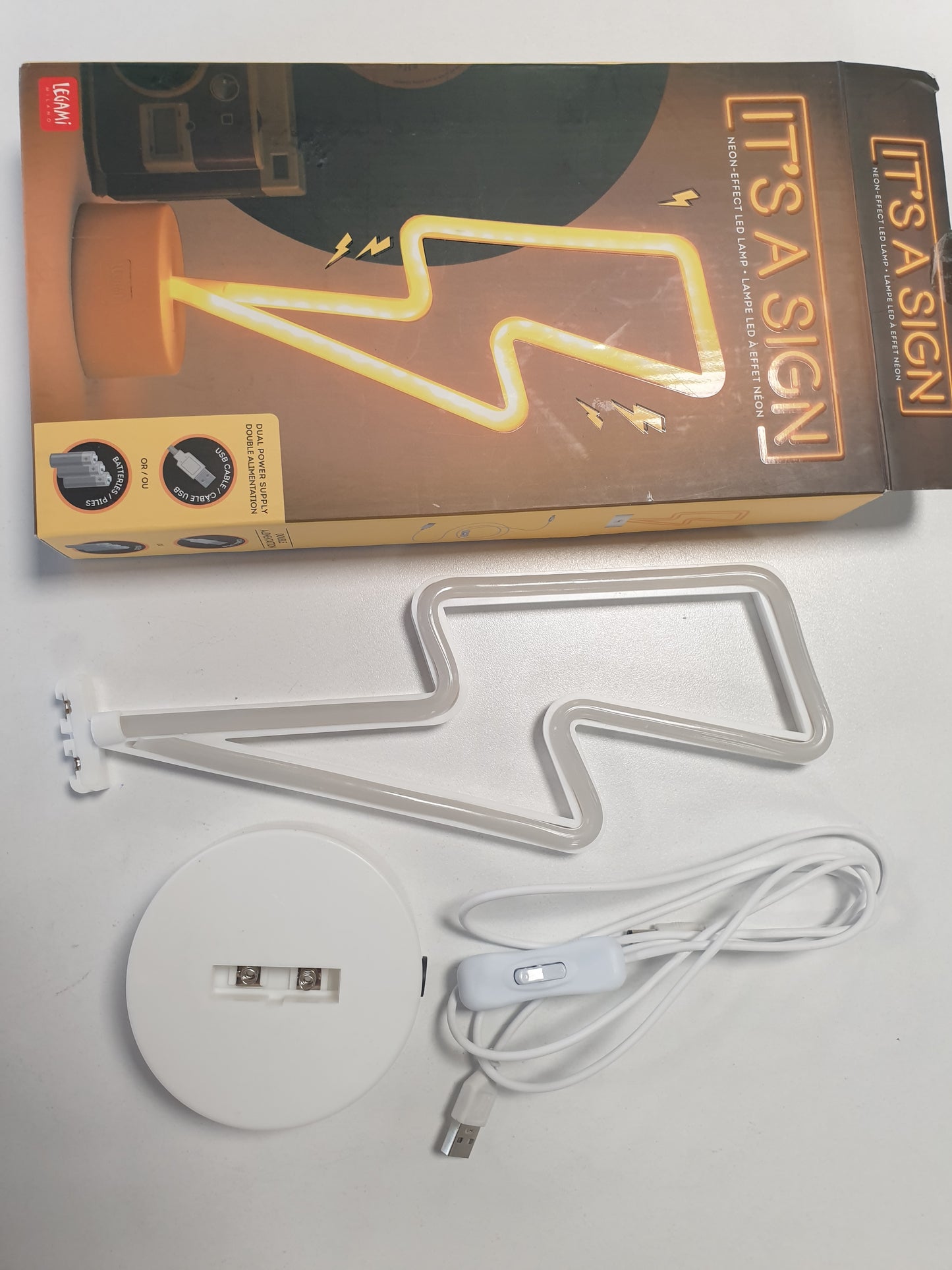 222671 - LEGAMI Llambë LED me efekt neoni, Shenjë, Lartësia 31 cm, Temë Blici, furnizim i dyfishtë me energji, kabllo USB (përfshirë) ose bateri (nuk përfshihen), llambë tavoline
