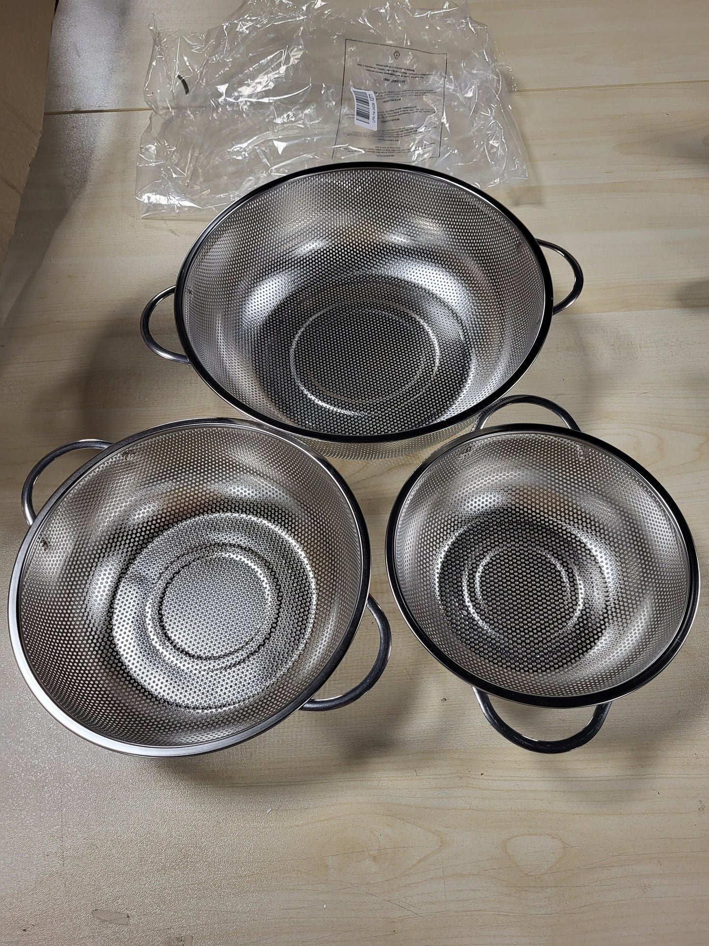 215422 - ZAWAER Kullesë Kuzhine, 3 copë çelik inox mikro-i shpuar me dorezë për makarona, fruta, oriz, perime, e sigurt për lavastovilje (20/23/29 cm)