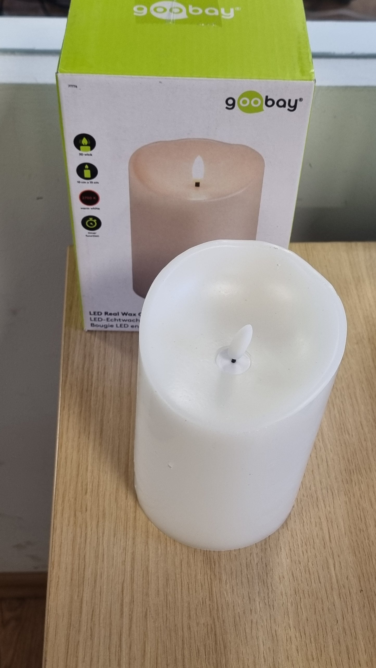 216253 - GOOBAY Qirinj LED me Dyllë të Vërtetë, të Bardhë 10x15 cm, Funksion Kohëmatësi, Funksionim me Bateri 3D