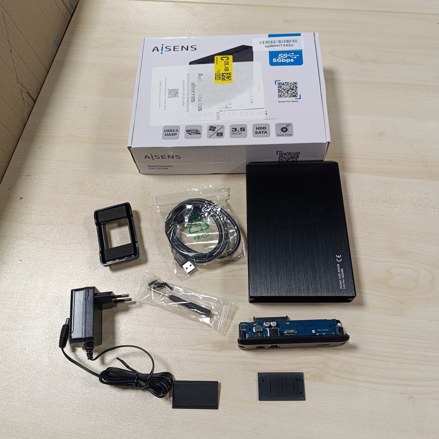 268913 - AISENS ASE-3530B – Kuti e jashtme për hard disk 3.5″ SATA I, II, III me USB 3.0/USB3.1 GEN1, e zezë